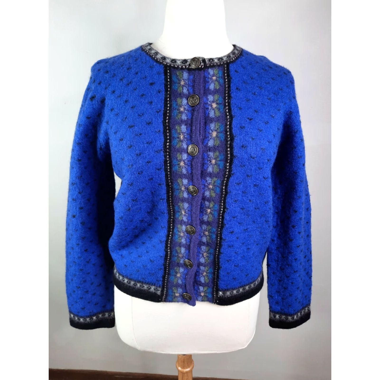 Vintage VINTAGE E ally-iho Cardigan Sweater Wool Button Up Women's L Blue 100% Wool Pollak S2 Size L / US 10 / IT 46 - 6 Thumbnail
