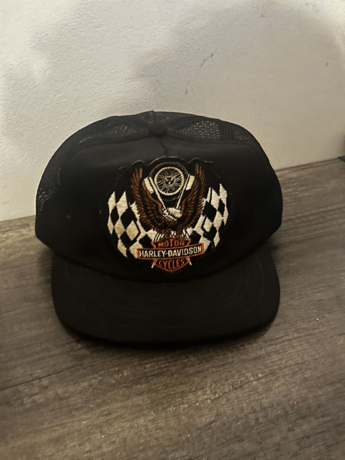 Harley Davidson Vintage 1983 HarleyDavidson Truck Hat Black Mesh embroidered Size 44 - 1 Thumbnail