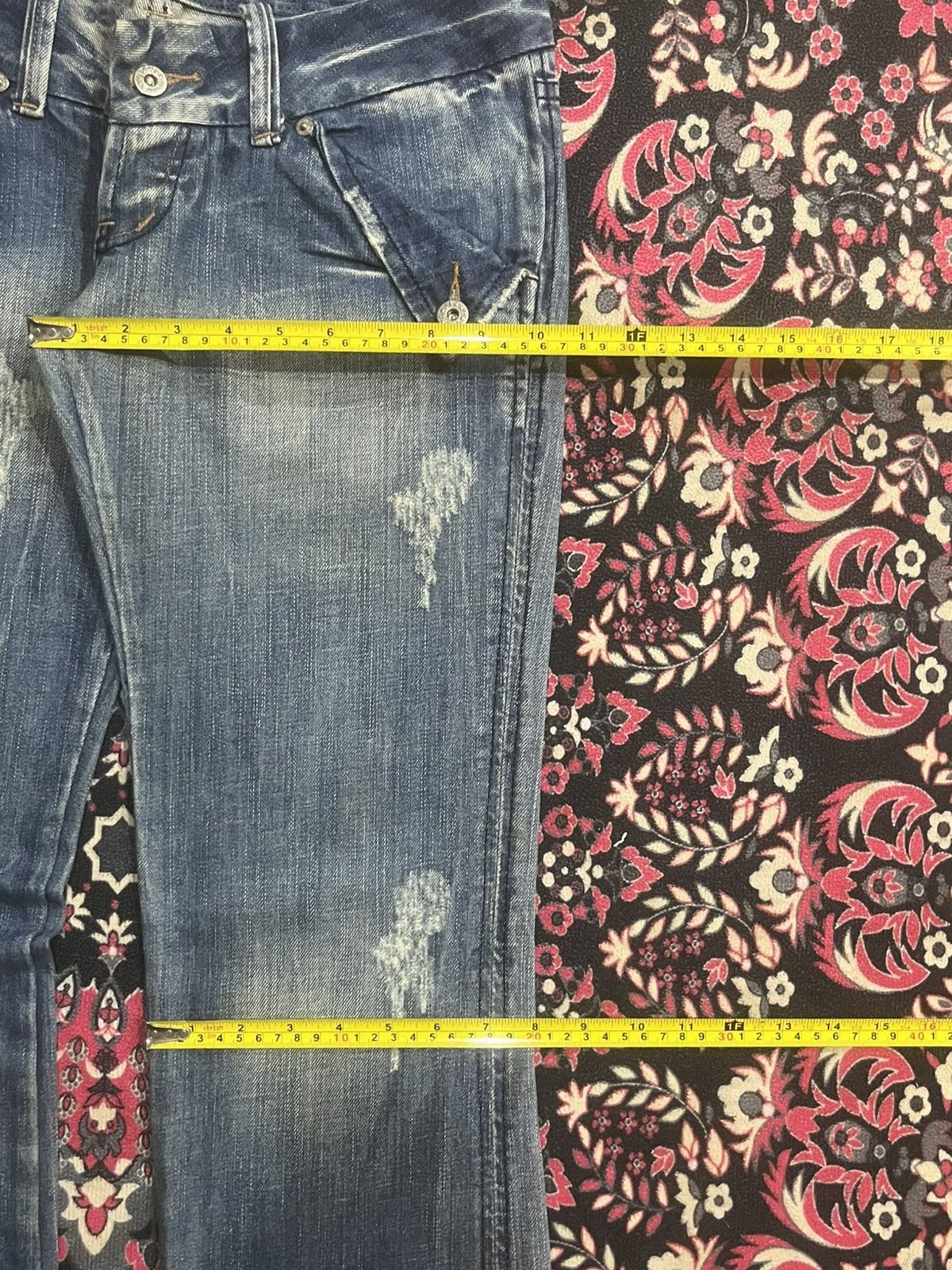 If Six Was Nine Japanese Brand C-ism Low Rise Fringe Distressed Flare Jeans Size 30" / US 8 / IT 44 - 13 Thumbnail