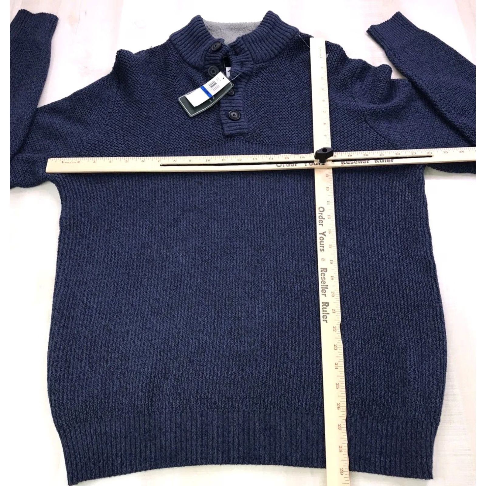 Vintage G.H. Bass & Co Knit Quarter Button Mock Neck Sweater XL Men Blue Cotton Blend NWT Pullover Size US XL / EU 56 / 4 - 5 Thumbnail