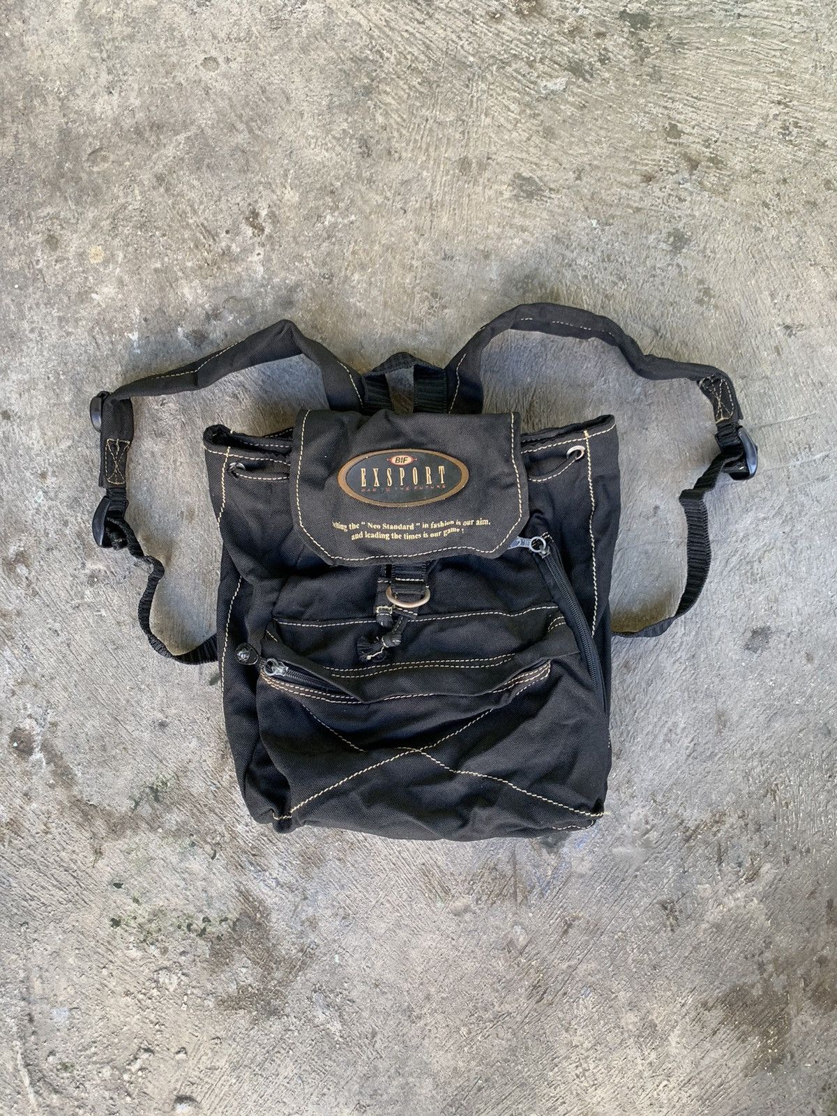 20471120 Vintage Exsport Rucsack Canvas Black Backpack Size ONE SIZE - 2 Thumbnail