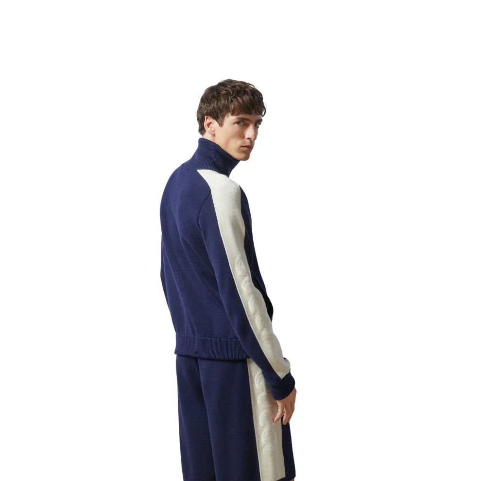 o1mt1gz0525 Cotton Knit Zip Bomber Jacket in Blue/Ivory