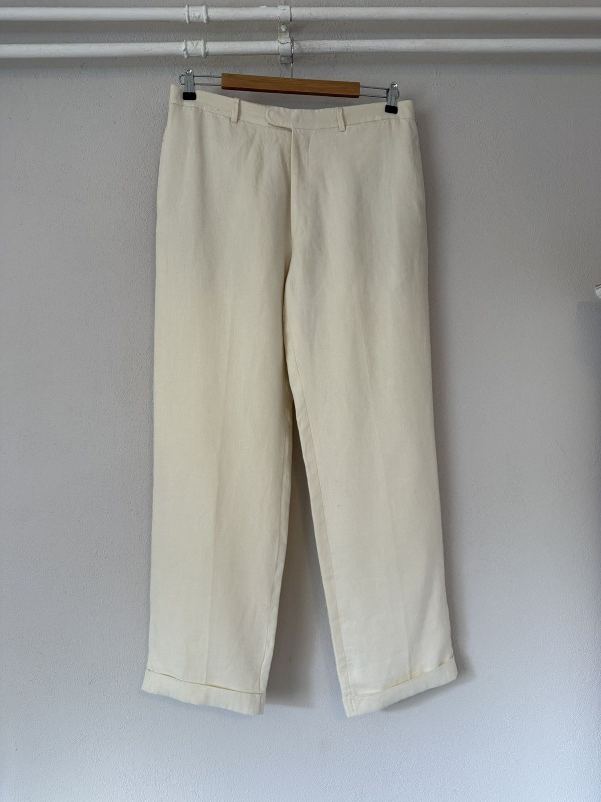 Hermes Hermès Ivory Linen Trousers with Cuffed Hem Size US 38 / EU 54 - 1 Thumbnail