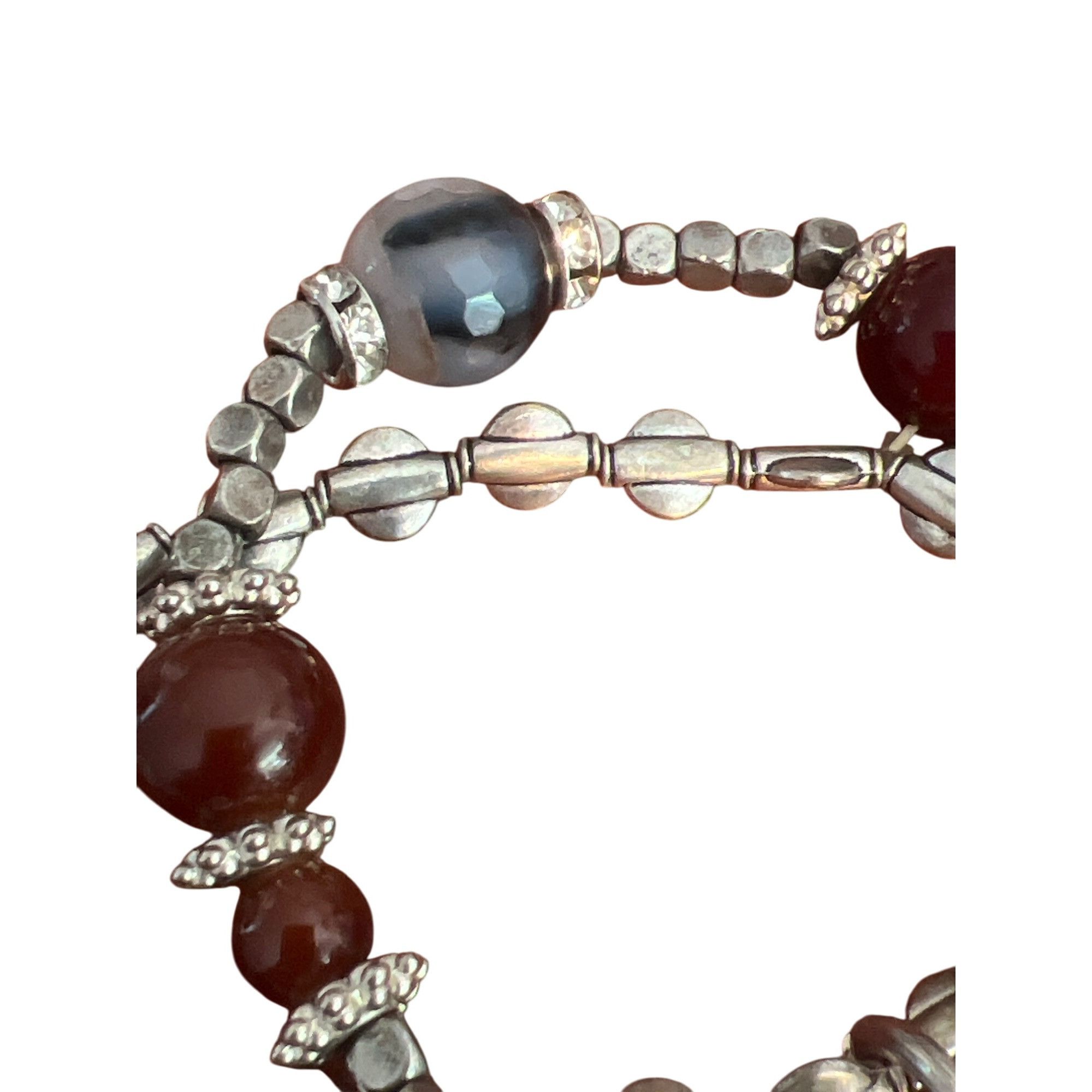 Other 2 Strand Silver Tone Beaded Stretch Bracelet Rose Charm Pear Size ONE SIZE - 4 Thumbnail