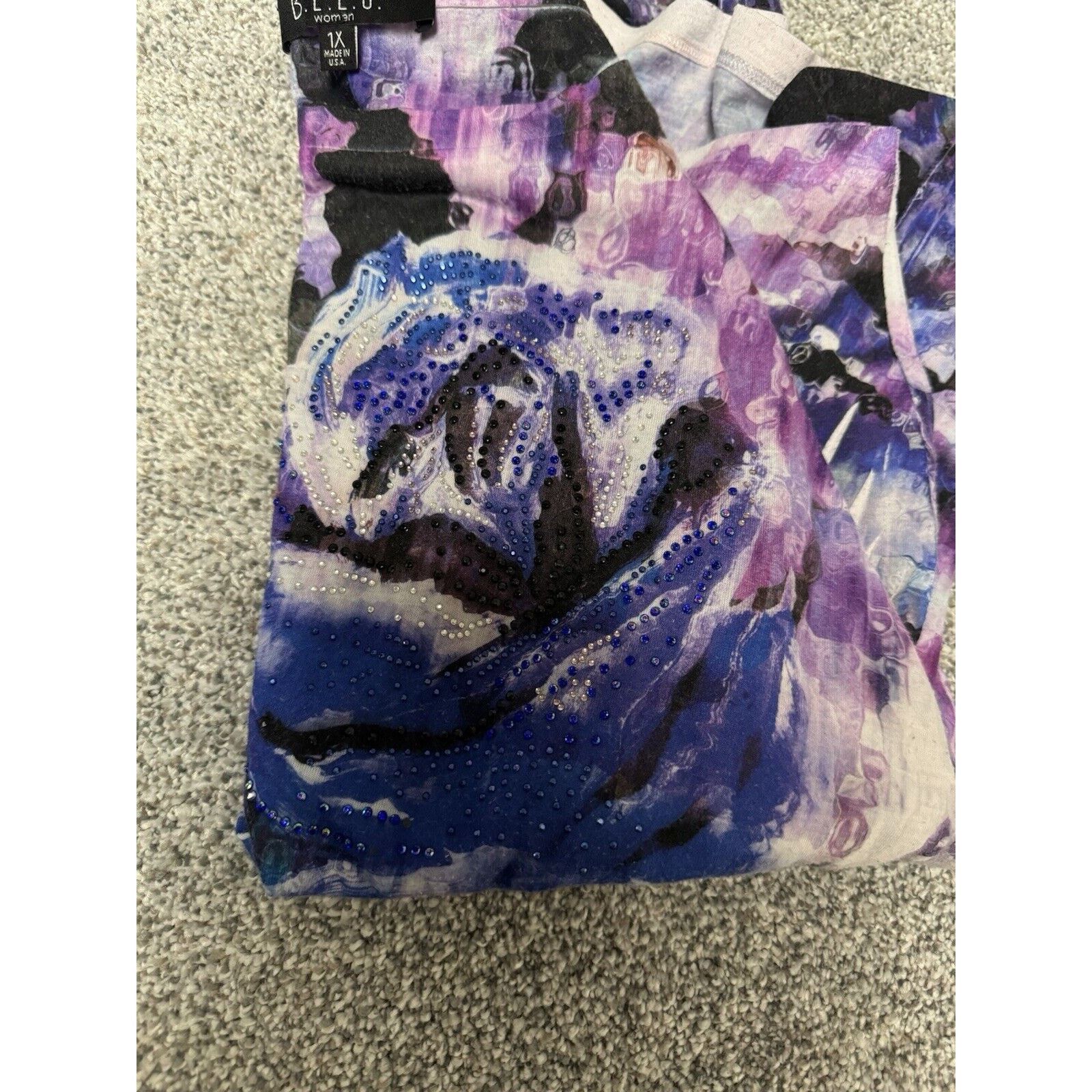 Other 90s Y2K Womens Top 1X Plus Abstract Floral Rhinestones Size XL / US 12-14 / IT 48-50 - 4 Thumbnail