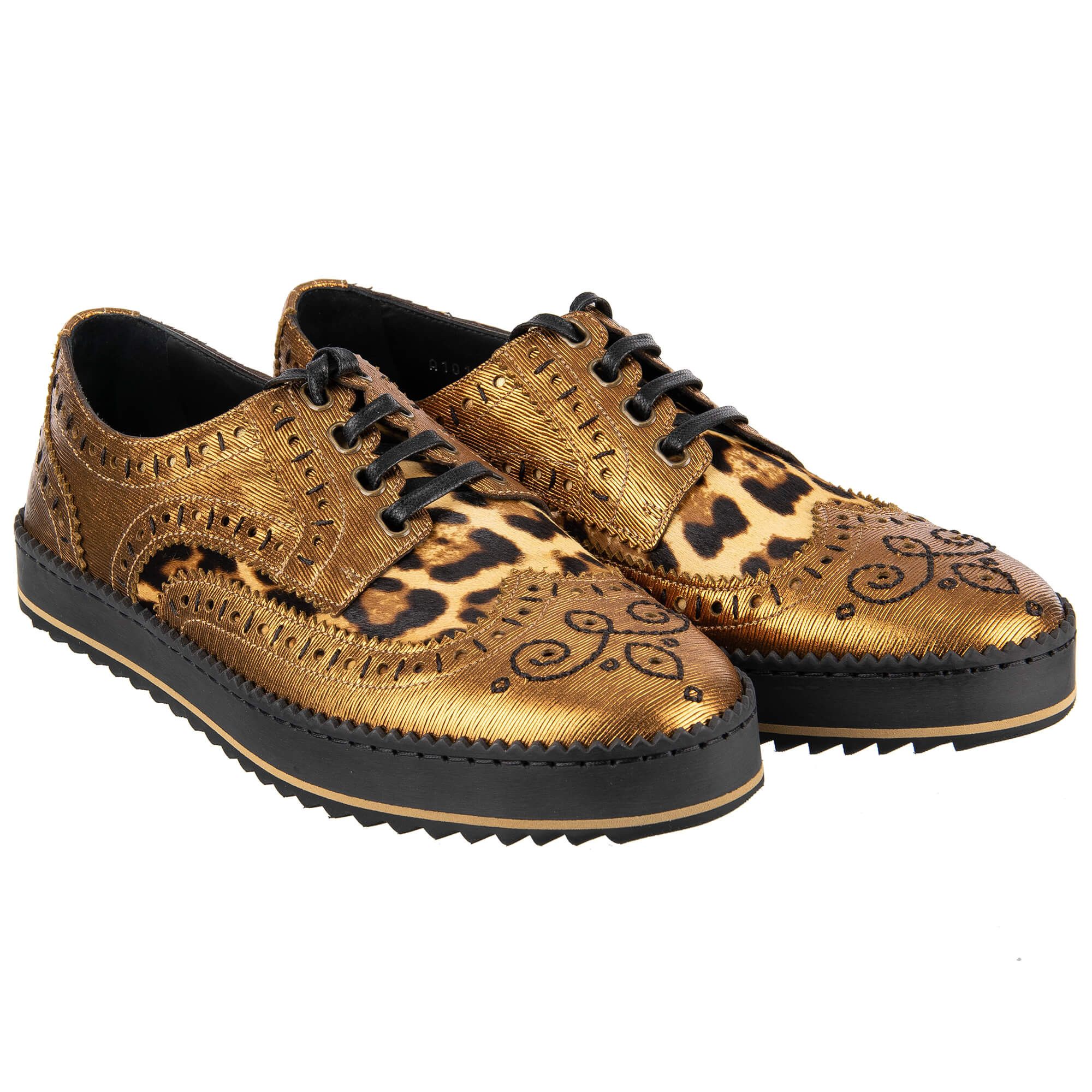 Dolce & Gabbana o1y0125 Leather Laced Shoes in Gold/Black Size US 7 / EU 40 - 2 Thumbnail