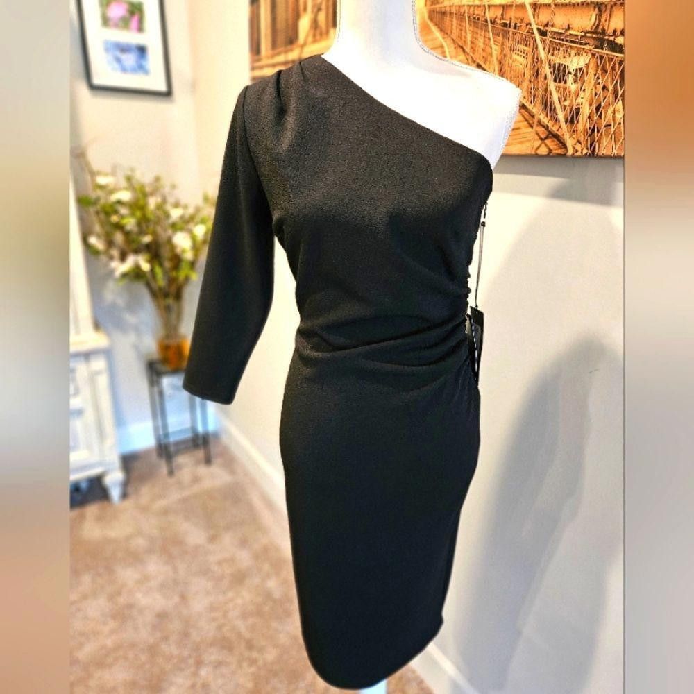 Designer Nwt New York & Co Chic One-Shoulder Black Bodycon Dress Size XS / US 0-2 / IT 36-38 - 1 Thumbnail