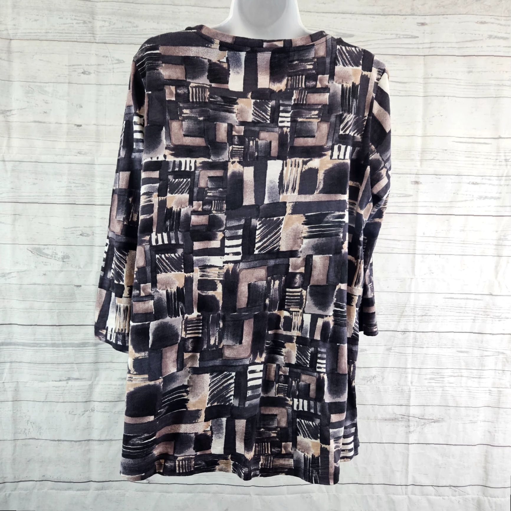 Vintage LOGO Lori Goldstein Womens Blouse Shirt 3/4 Sleeve Small Black Brown Button Front Top Womens Size S / US 4 / IT 40 - 4 Thumbnail