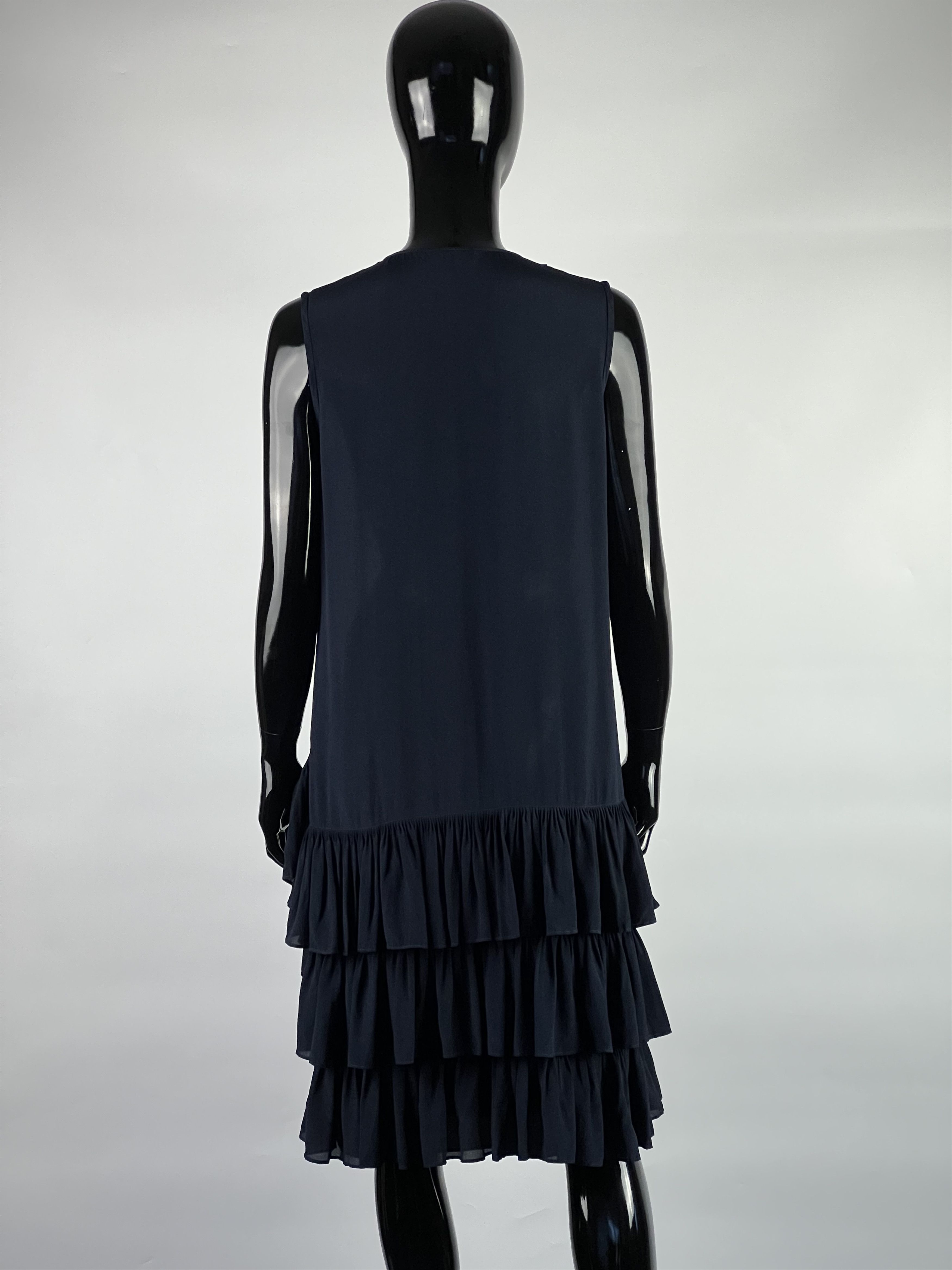 Joseph Joseph Navy Blue 100% Silk Ruffled Dress Size 36 Size S / US 4 / IT 40 - 3 Thumbnail