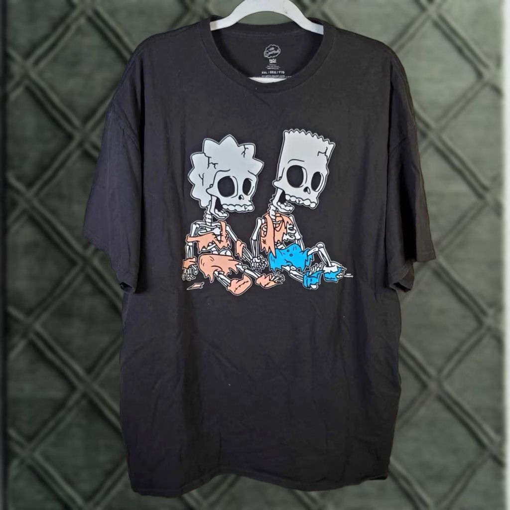 Vintage The Simpsons Mens Bart & Lisa Simpson Skeletons Funny Black Shirt 2XLT Size US XXL / EU 58 / 5 - 1 Thumbnail