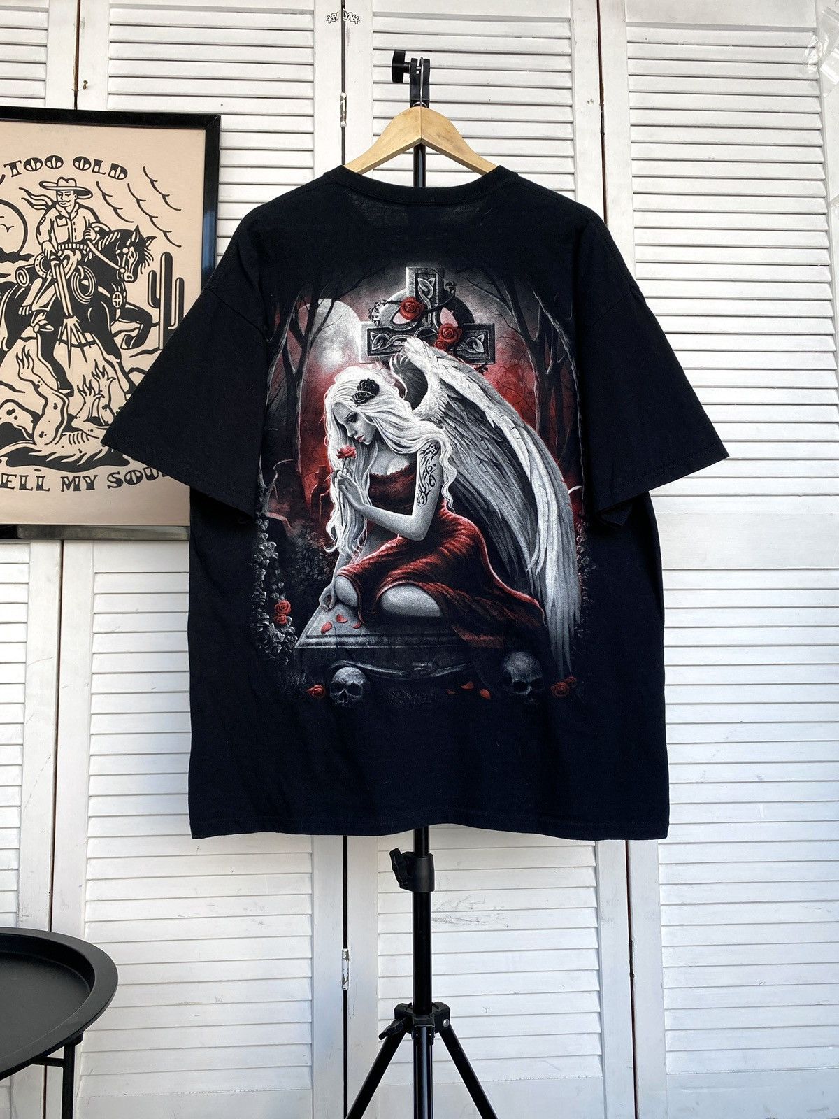 Band Tees × Vintage Vintage Spiral Gothic Angel Tee Shirt Black Grunge Cross Size US XL / EU 56 / 4 - 8 Thumbnail