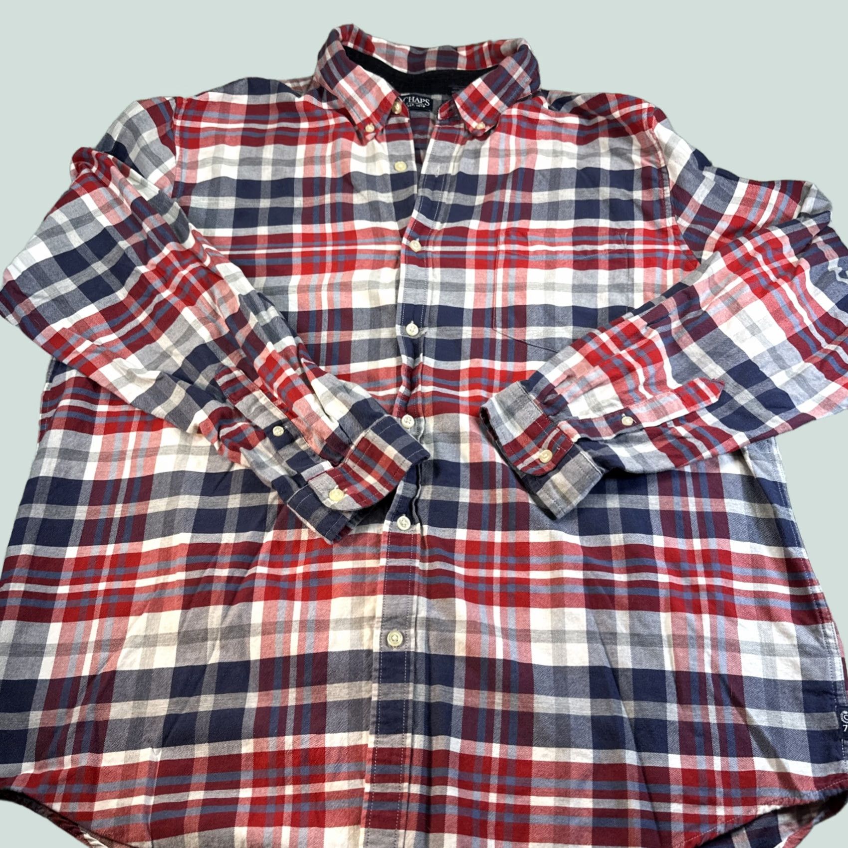 Chaps Chaps Button-Up Shirt XL Blue Plaid Flannel Easy Care with Pockets, Curated for Men Size US XL / EU 56 / 4 - 1 Thumbnail
