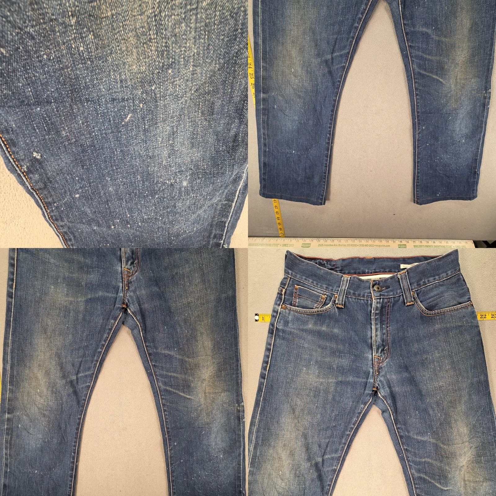 Levi's Levis Jeans Mens Blue Med Wash Straight 31x26 Distressed Pockets Logo 32 Regular Inseam 34 Denim Cotton Zip Vintage No Accents Size US 32 / EU 48 - 8 Thumbnail