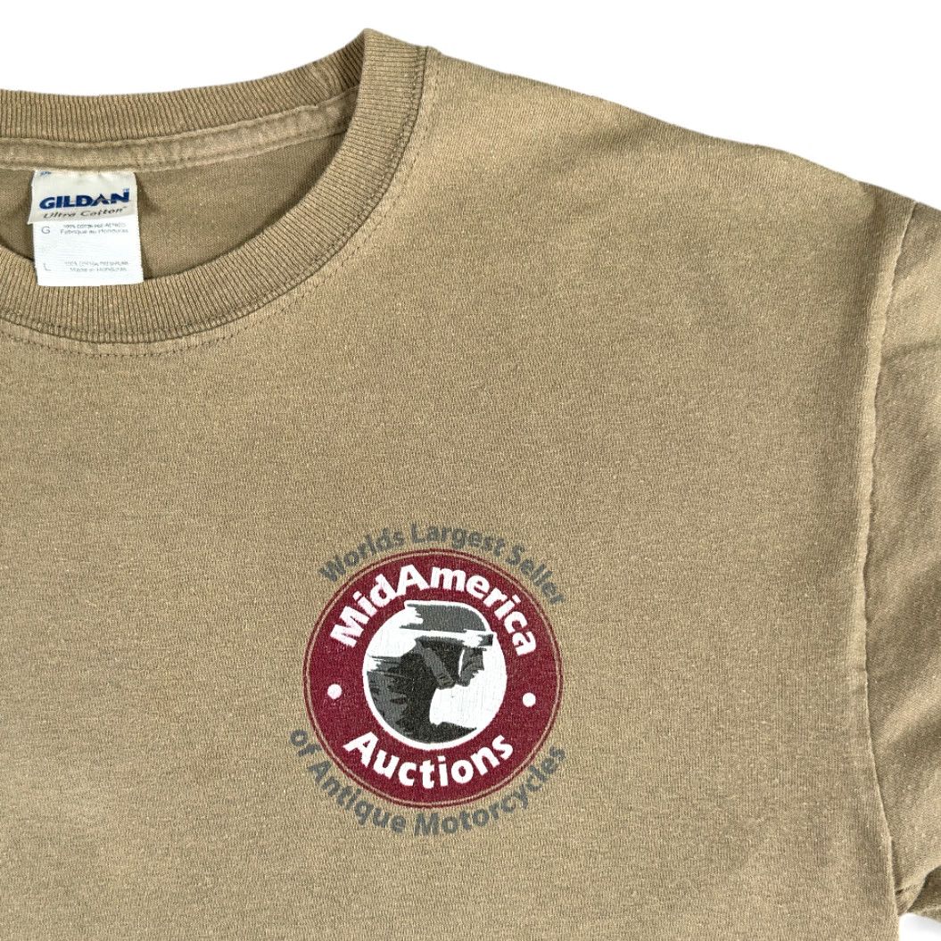 Gildan Motorcycle Shirt Adult LARGE Green Las Vegas Races Mid America Antique Auctions Mens T-Shirt Crew Neck Long Sleeve Cotton Size US L / EU 52-54 / 3 - 3 Thumbnail