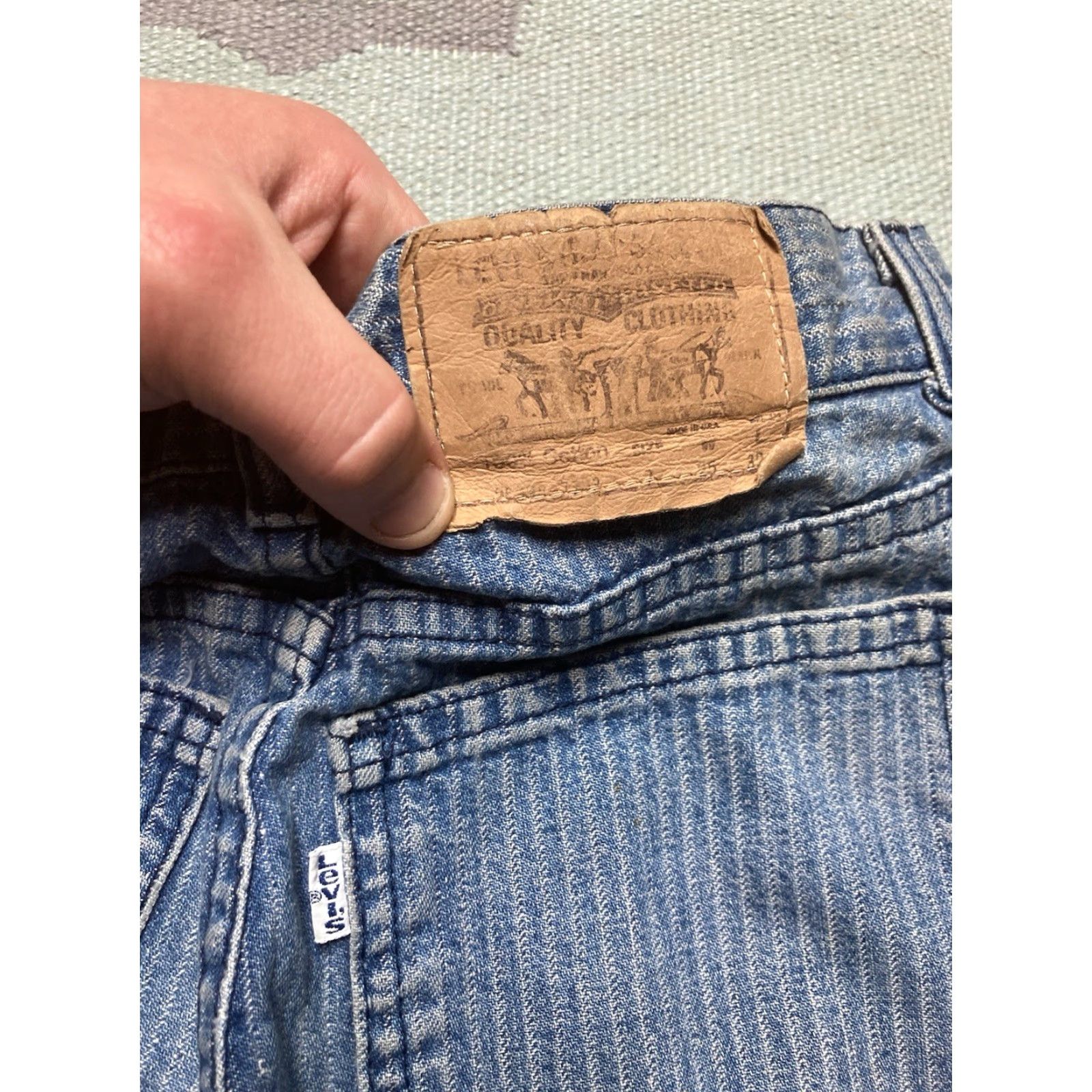 Levi's Vintage Levi’s jeans pinstripe white tab tapered leg USA made Women 24x26.5 Size 42" / US 20 - 4 Thumbnail