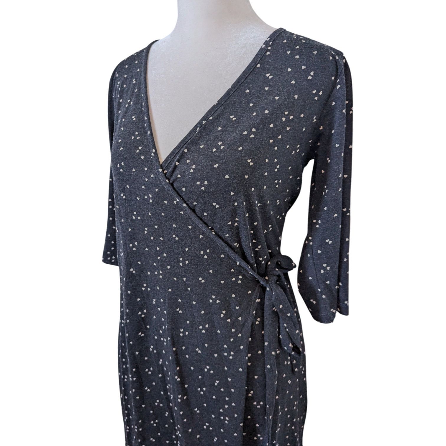 Other Synergy Organic Cotton Heather Grey Mini Heart Wrap Dress Size S / US 4 / IT 40 - 2 Thumbnail