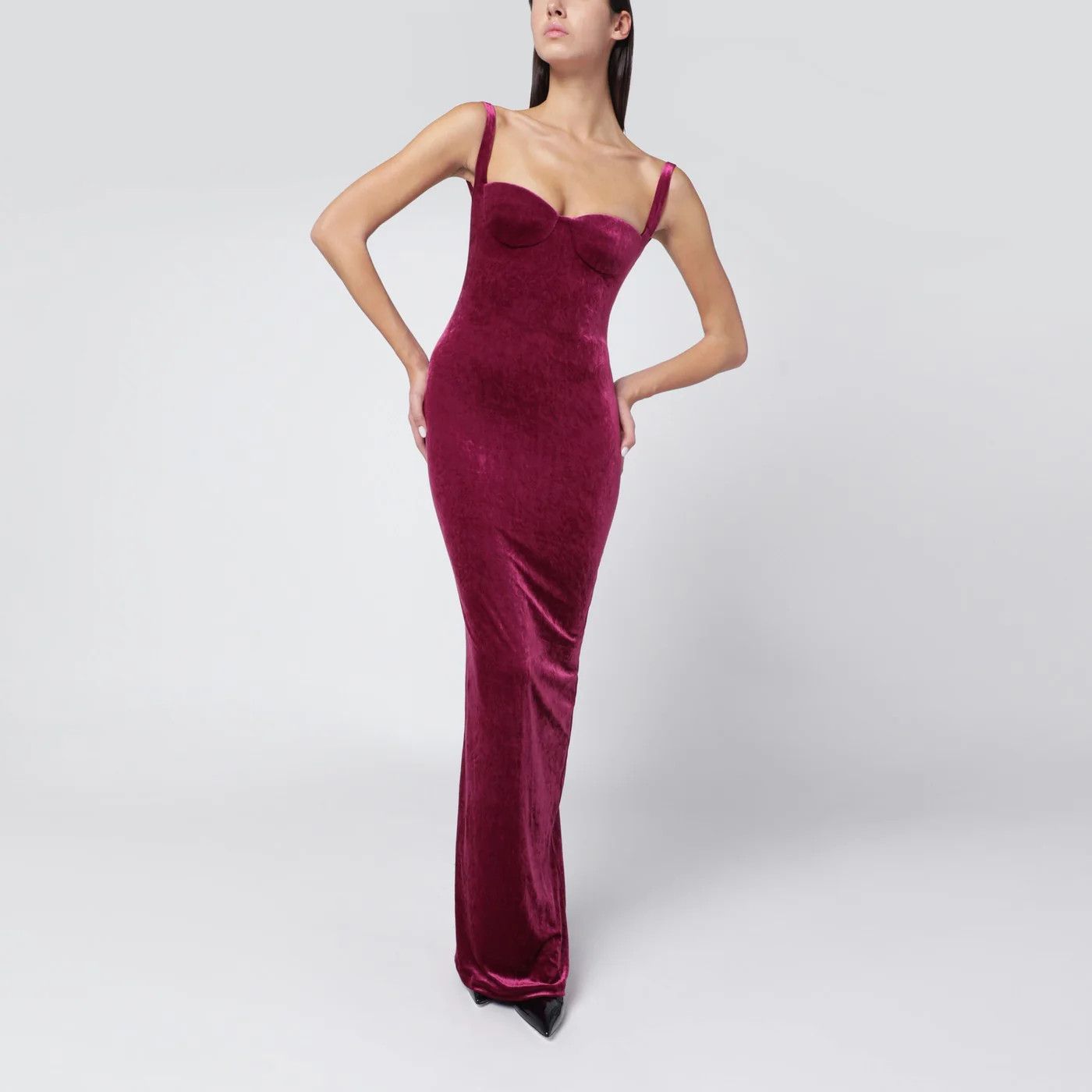 Balenciaga o1d2blof0426 Long Plum-Colored Velvet Dress in Burgundy Size XS / US 0-2 / IT 36-38 - 2 Thumbnail