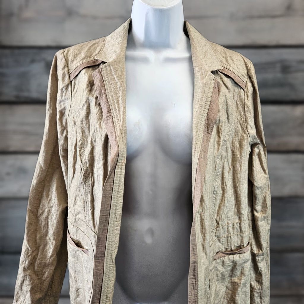 Vintage Chico's Blazer Shirt Women's Beige Open Front Cotton Blend Long Sleeve M Size M / US 6-8 / IT 42-44 - 1 Thumbnail