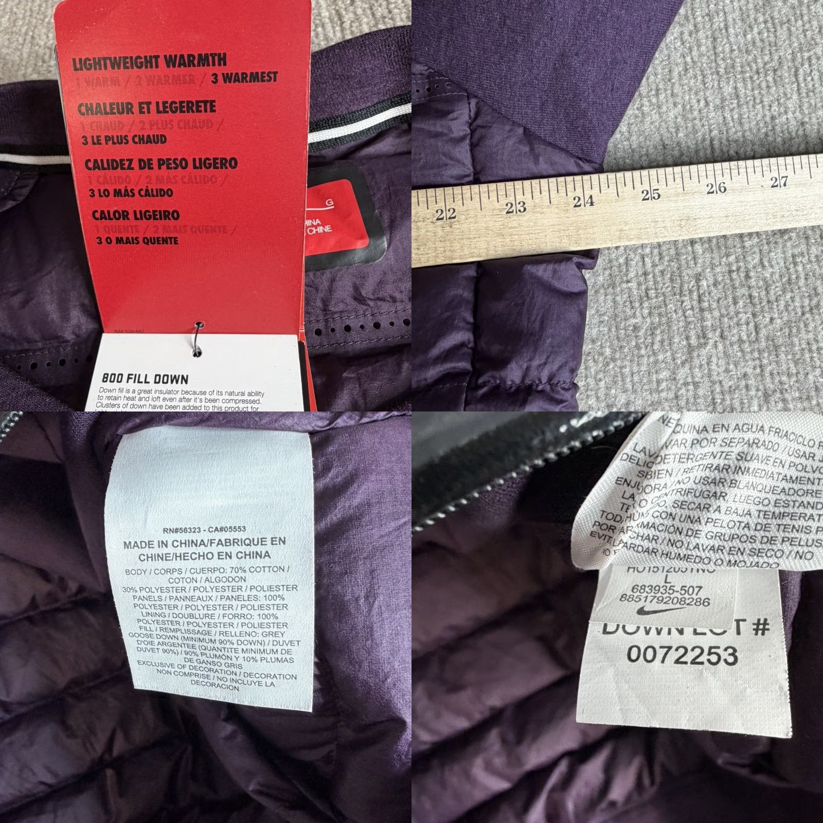 Nike Nike Womens Sweatshirt Large Purple Tech Fleece 800 Down Aeroloft 683935-507 NEW Size L / US 10 / IT 46 - 8 Thumbnail