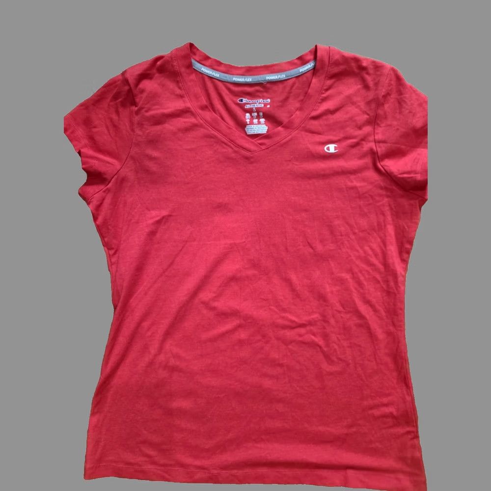 Champion Champion Power Flex T-Shirt Women's L Red Logo Cotton Short Sleeve V-Neck Women Size L / US 10 / IT 46 - 1 Thumbnail