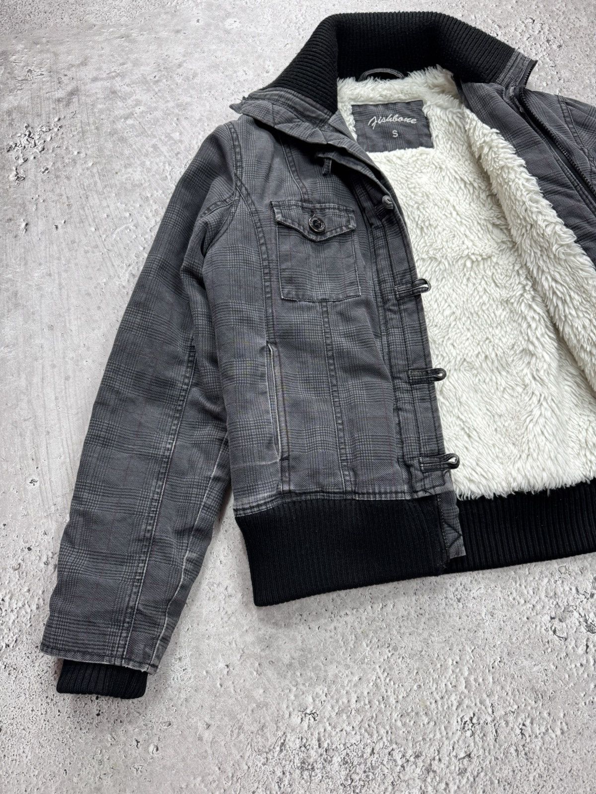 Other Women Cropped Jacket Sherpa Lined Moto Biker Plaid Zip S Size M / US 6-8 / IT 42-44 - 3 Thumbnail
