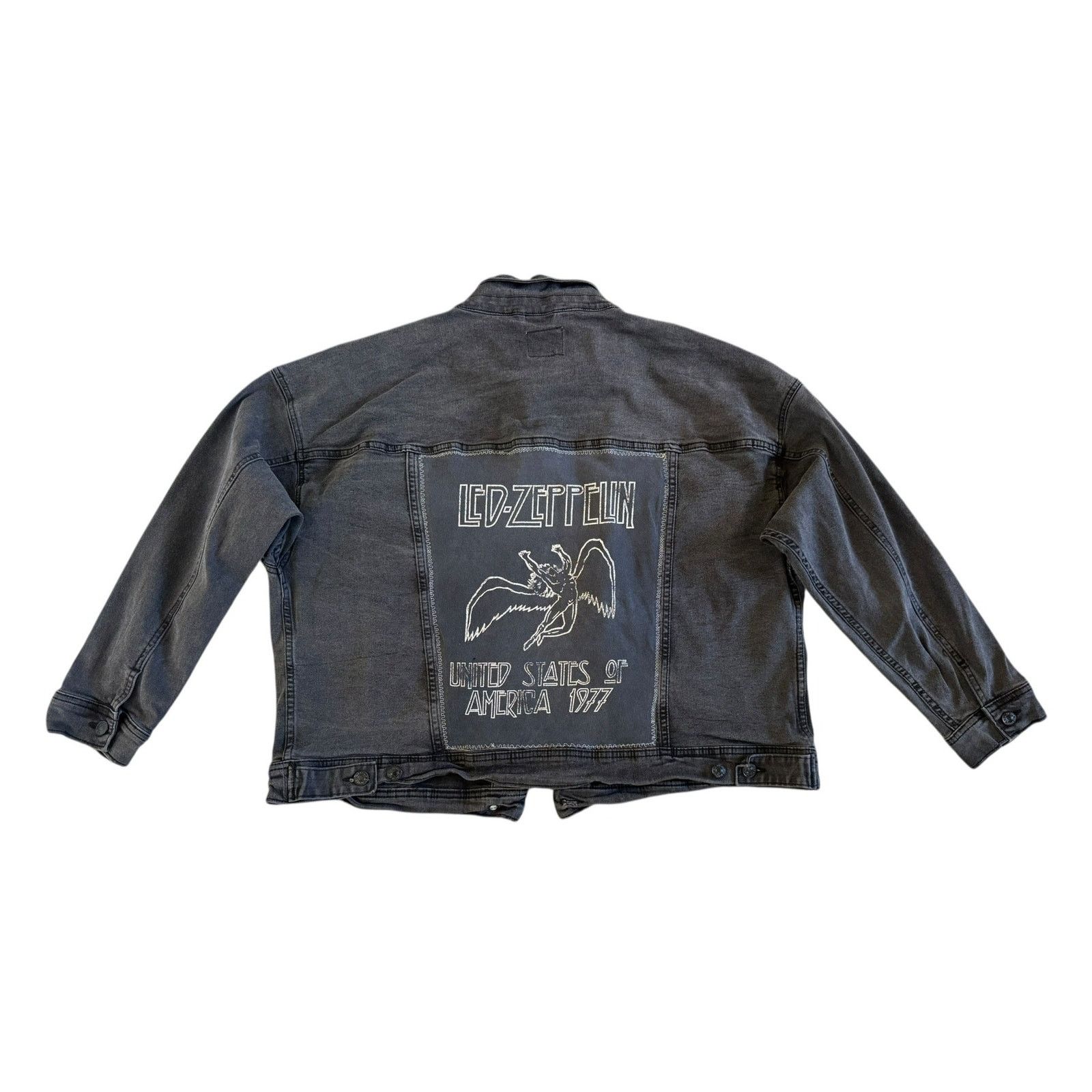 Led Zeppelin LED ZEPPELIN Upcycled Gray Denim Jacket Retro Vintage 2X Size XXL / US 16-18 / IT 52-54 - 7 Thumbnail