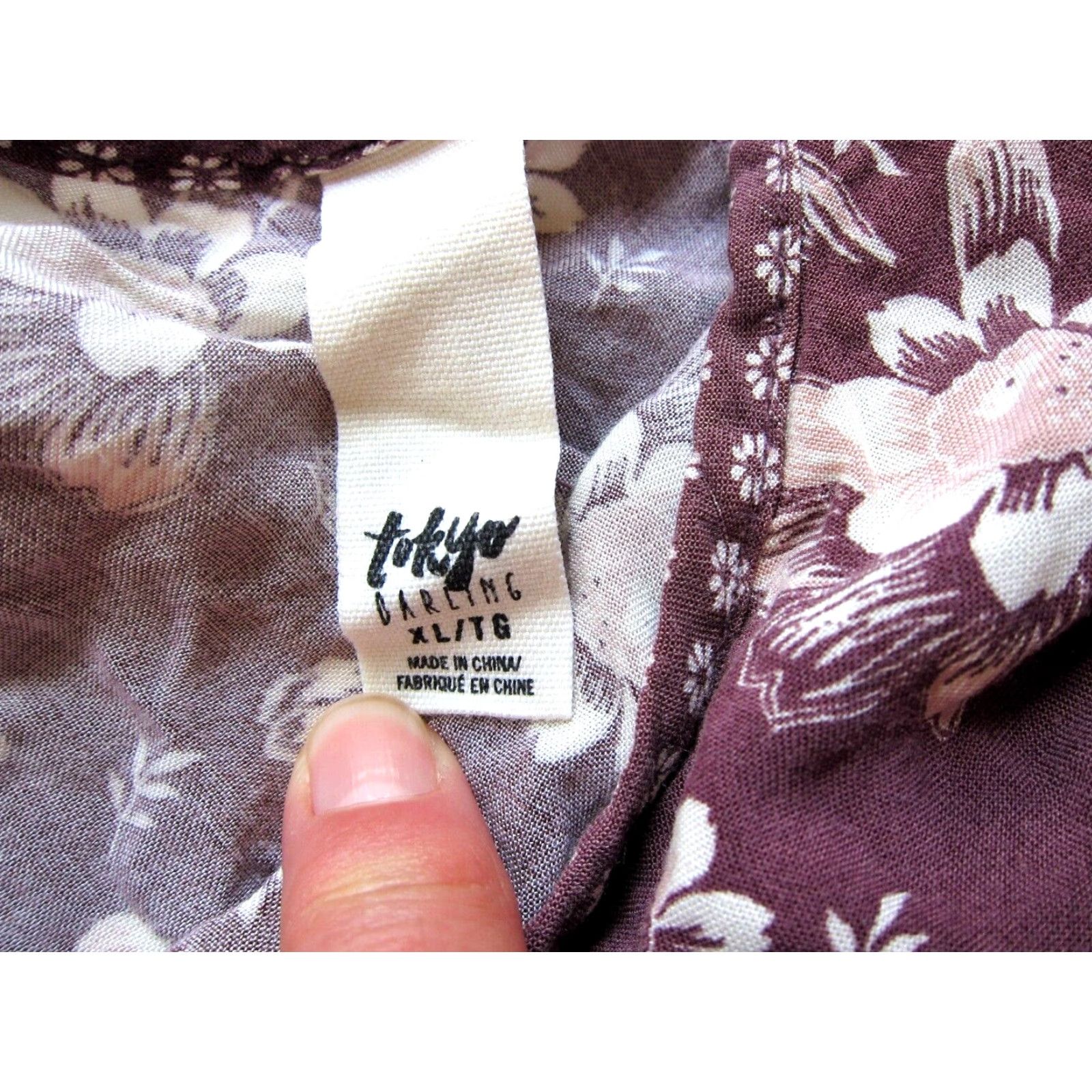 Vintage Tokyo Darling 100% Rayon Purple White Floral Long Sleeve Smock Tunic Dress XL Size XL / US 12-14 / IT 48-50 - 3 Thumbnail