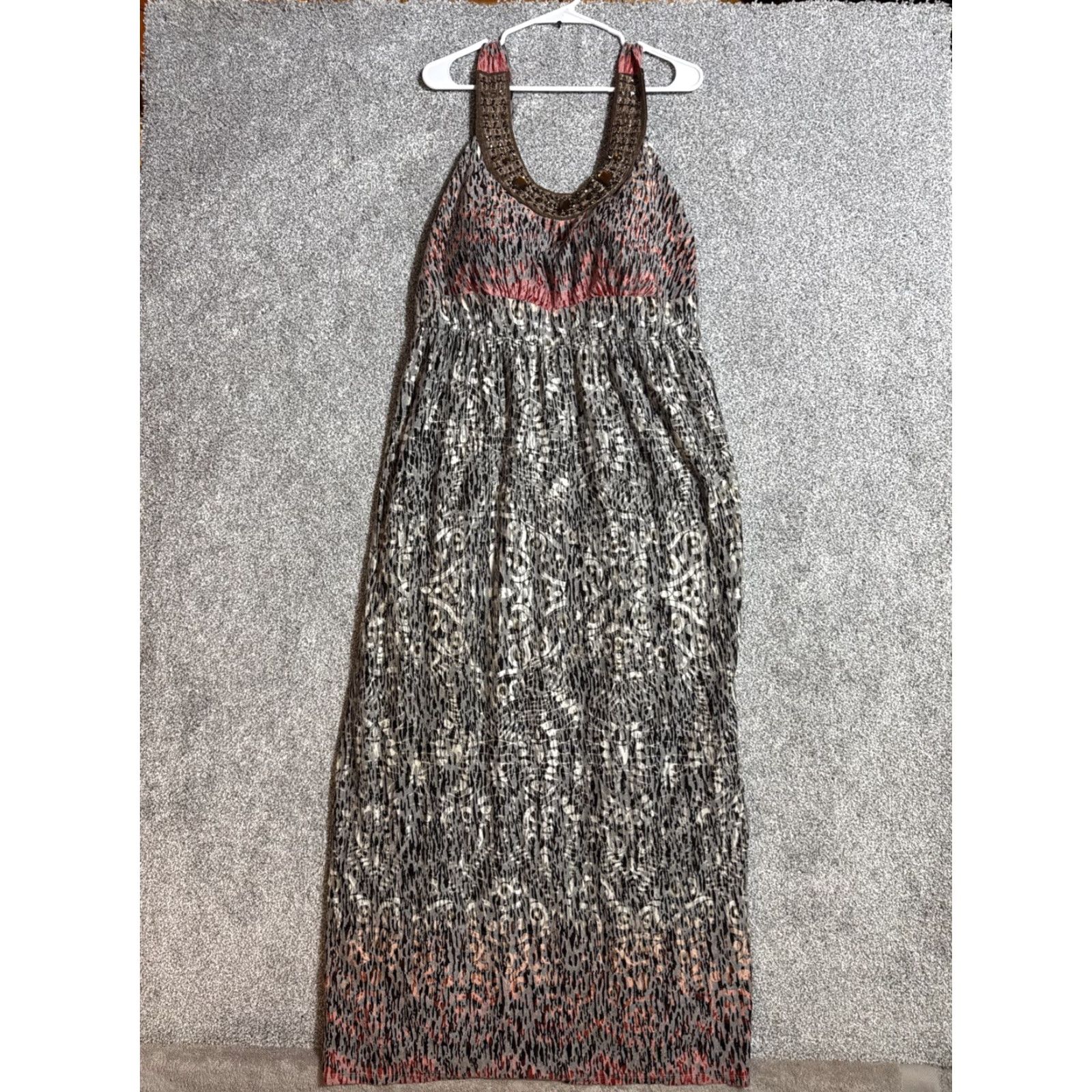 Vintage Beaded Halter Maxi Dress Medium Boho Tribal Festival Ethereal Romantic Y2K Look Dress Size M / US 6-8 / IT 42-44 - 2 Thumbnail