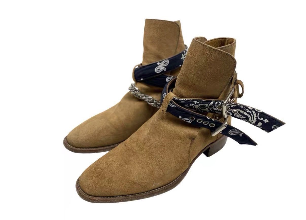 Amiri Beige Ankle Boots with Bandana Straps and Chain Accents Size US 8 / EU 41 - 1 Thumbnail