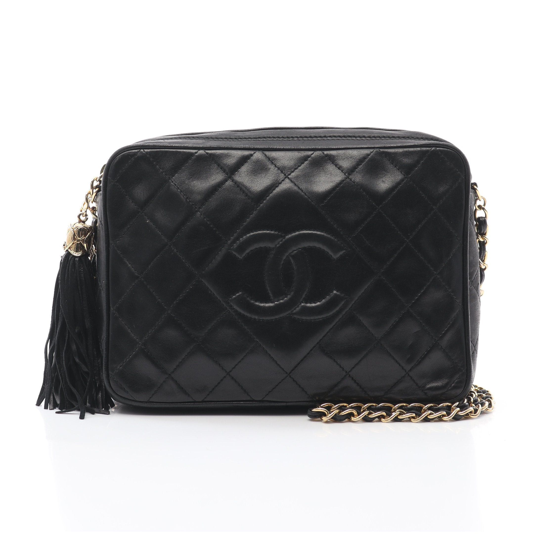 Chanel Matelasse Chain Shoulder Bag Lambskin Black Gold Hardware