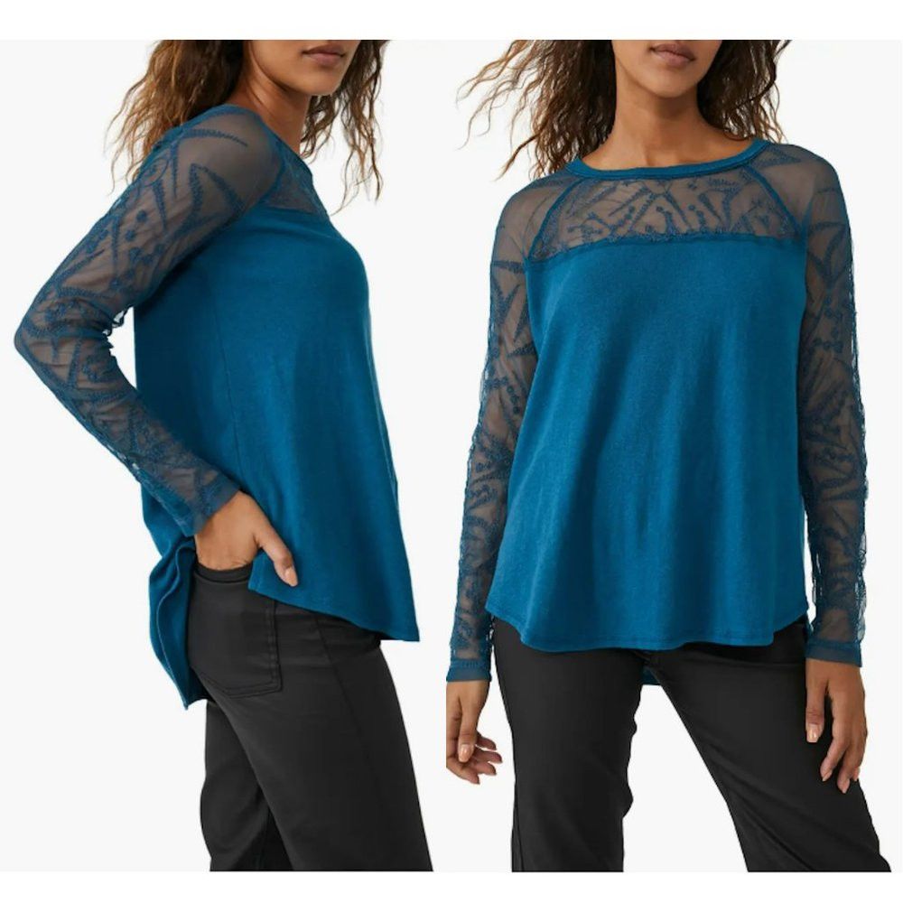 Free People NWT New Free People Sidney Embroidered Mixed Media Long Sle Size XS / US 0-2 / IT 36-38 - 1 Thumbnail