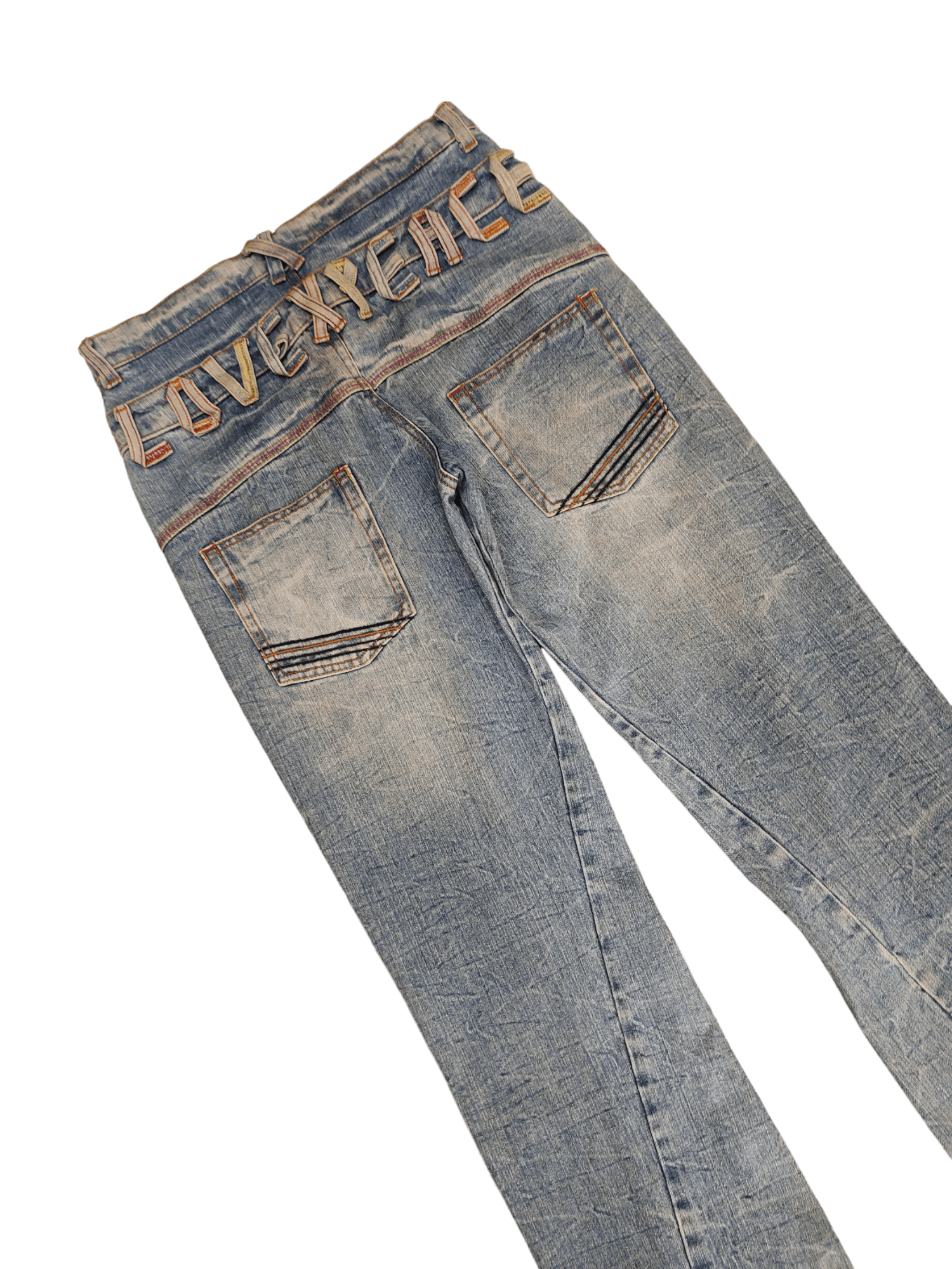 Japanese Brand Vintage 90s Japan Love & Peace Double Waist Clawmark Jeans Size US 31 - 6 Thumbnail