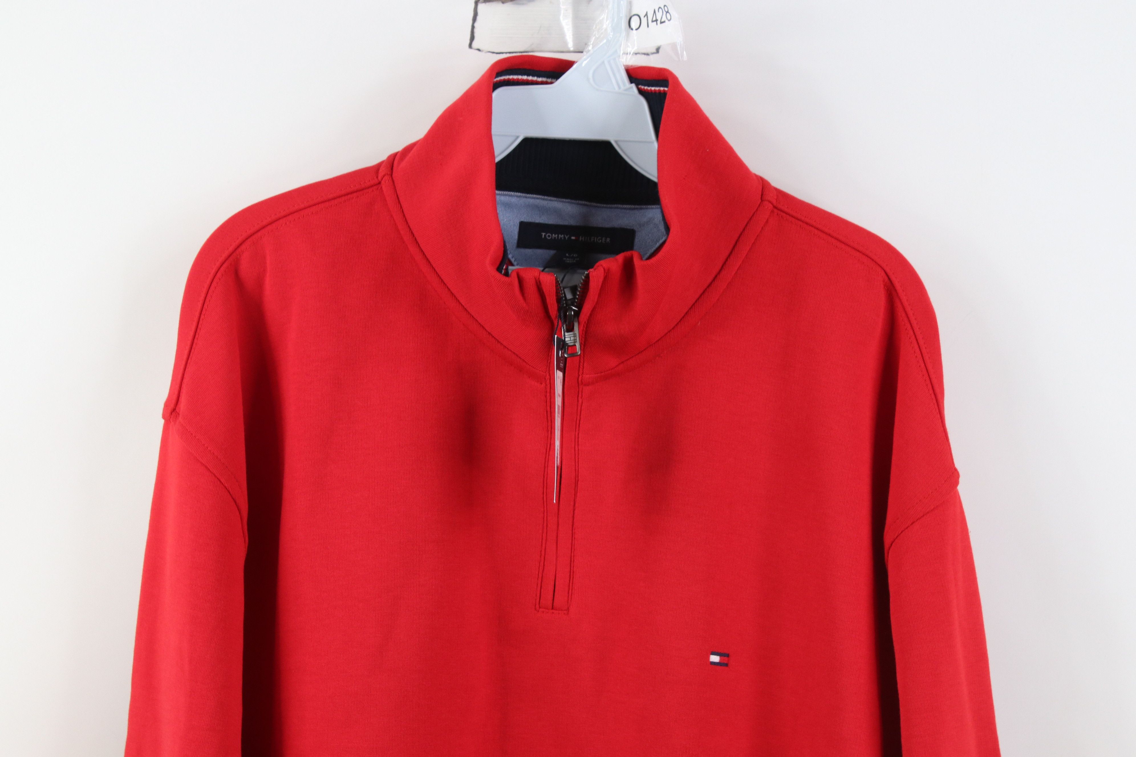 Tommy Hilfiger Deadstock Y2K Tommy Hilfiger Cotton Knit 1/4 Zip Sweater Red Size US L / EU 52-54 / 3 - 2 Thumbnail