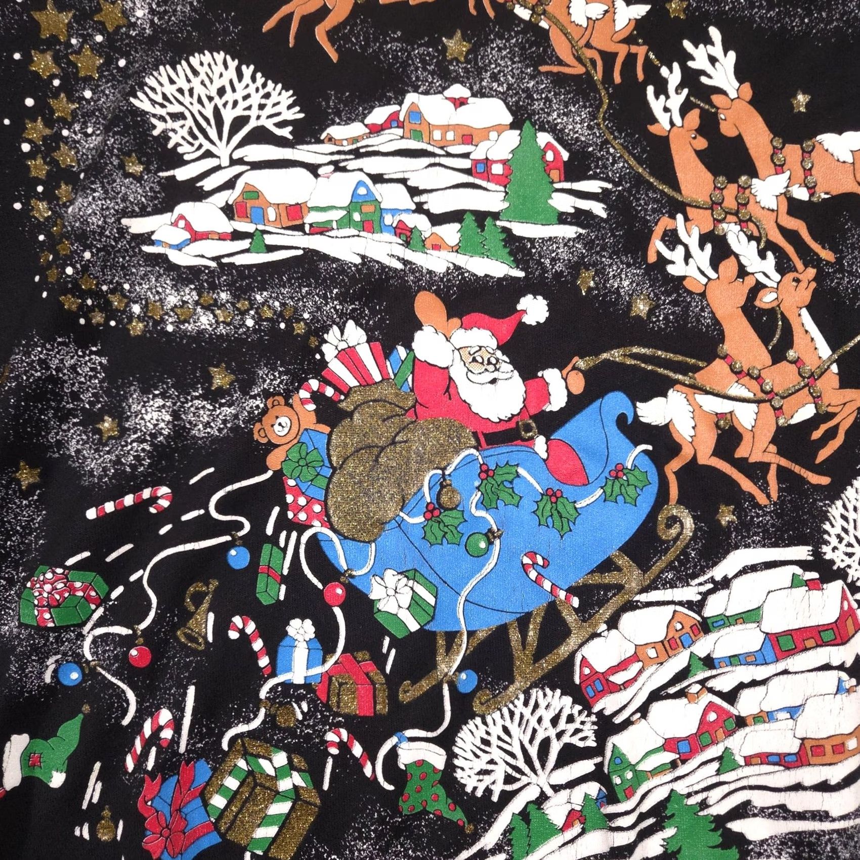 Vintage Santa Claus Christmas Sweatshirt Mens XL Black Glitter Graphic Fleece Pullover Size US XL / EU 56 / 4 - 4 Thumbnail