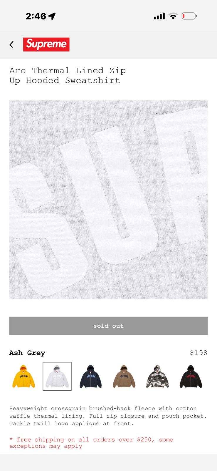 Supreme SUPREME ARC THERMAL LINED ZIP UP HOODED SWEATSHIRT | Grailed