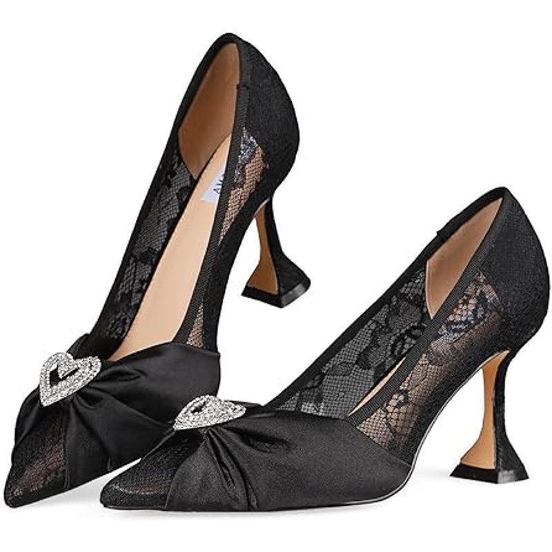 Other Aminugal Women’s Size 9.5 Black Lace Silver Heart Heels Size US 9.5 / IT 39.5 - 1 Thumbnail