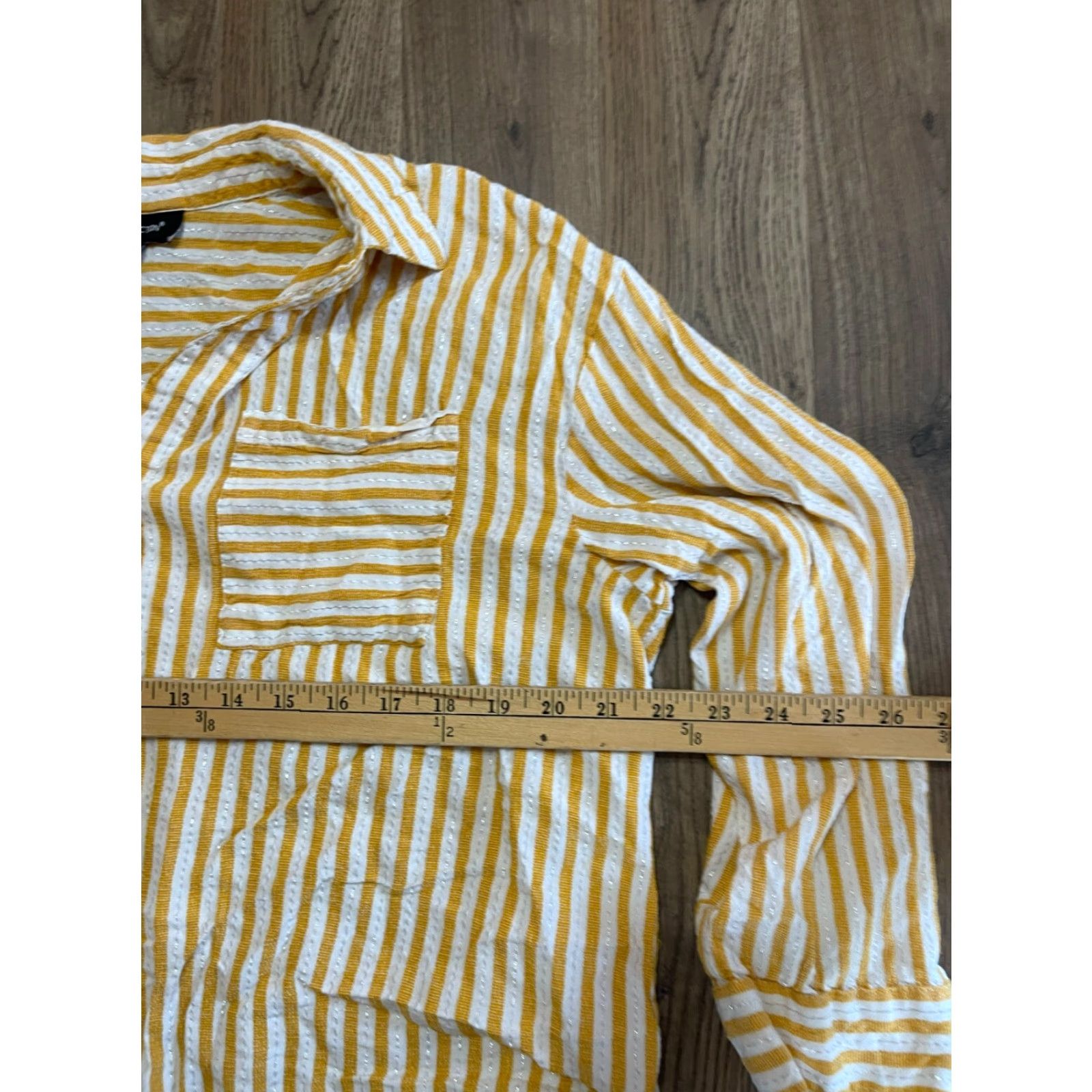 Vintage GZ Collection Shirt Women's 2X Striped Button-Up Yellow White Long Sleeve Casual Modern Fall Spring Summer Regular Mens Womens Girls Boys? Size XXL / US 16-18 / IT 52-54 - 7 Thumbnail
