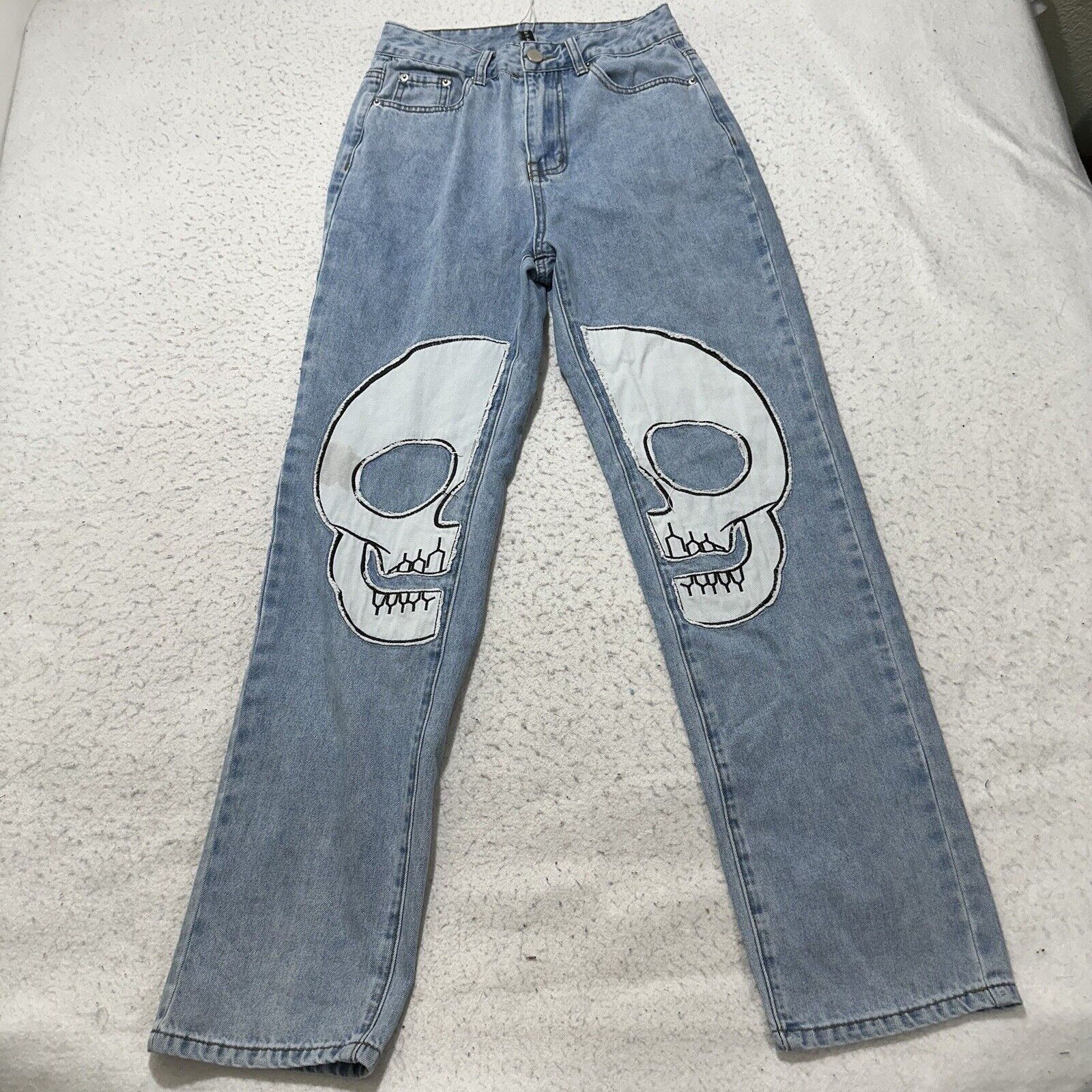Other Gilipur Small (26x29) High Rise Straight Skull Jeans Blue Size 26" / US 2 / IT 38 - 1 Thumbnail