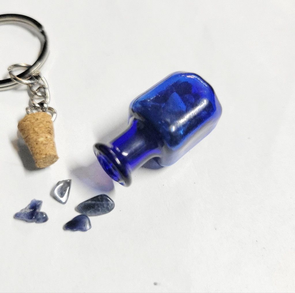 Handmade Hand crafted blue vein stone mini bottle pendant keychain Size ONE SIZE - 1 Thumbnail