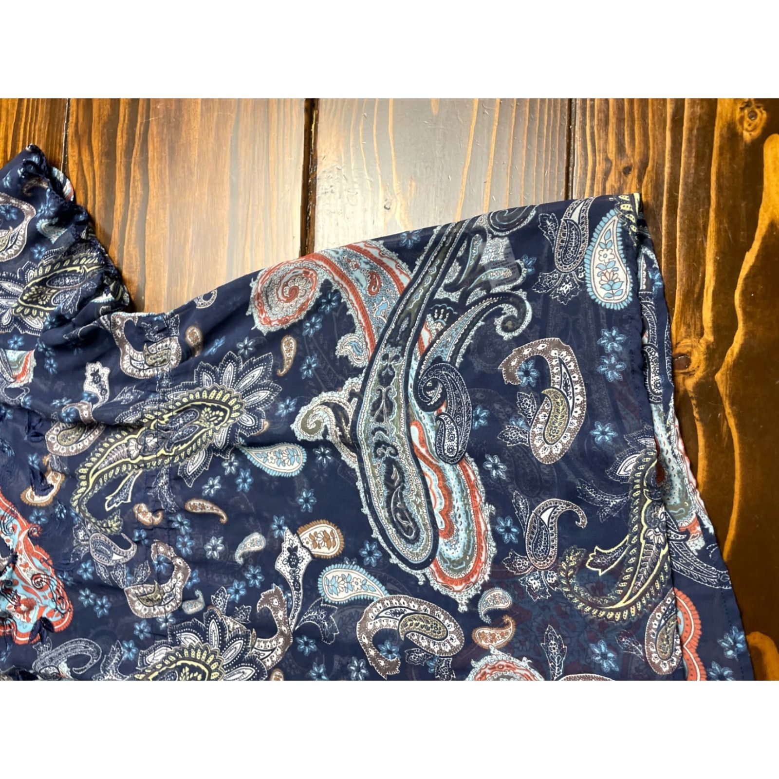Vintage Style&Co. Blouse Blue Pasley Round Neck Short Sleeve Embroider Semi Sheer Size 4 Women, Casual, Regular, Basic Size S / US 4 / IT 40 - 2 Thumbnail