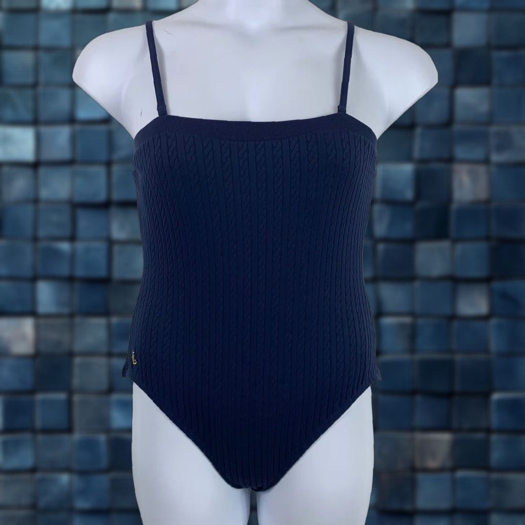 LAUREN RALPH LAUREN Women's One Piece Swimsuit Size 16 Blue Removable Straps Classic Retro