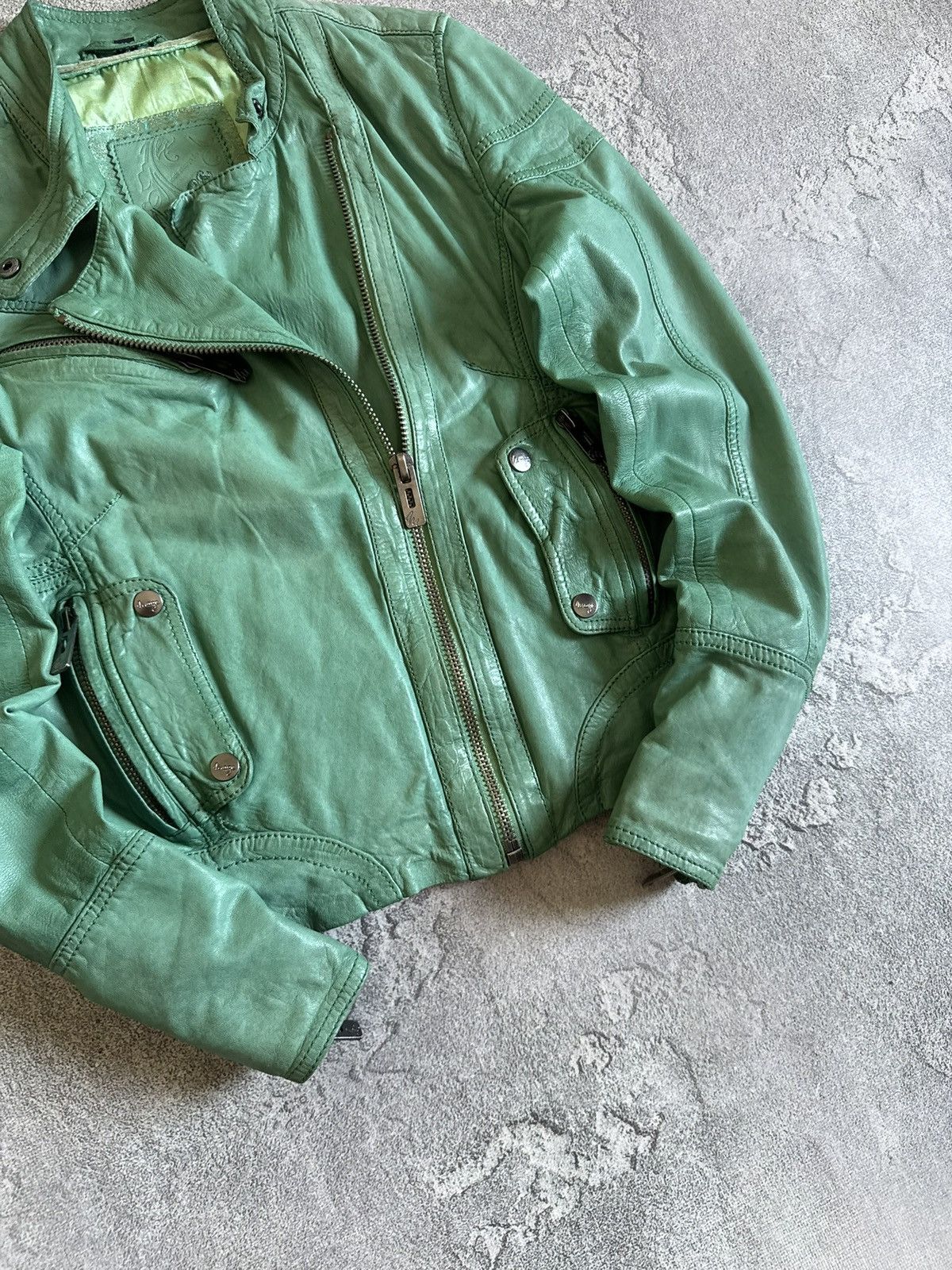 Leather 90s Retro S/size leather biker zip jacket Avantgarde Y2K Size S / US 4 / IT 40 - 3 Thumbnail