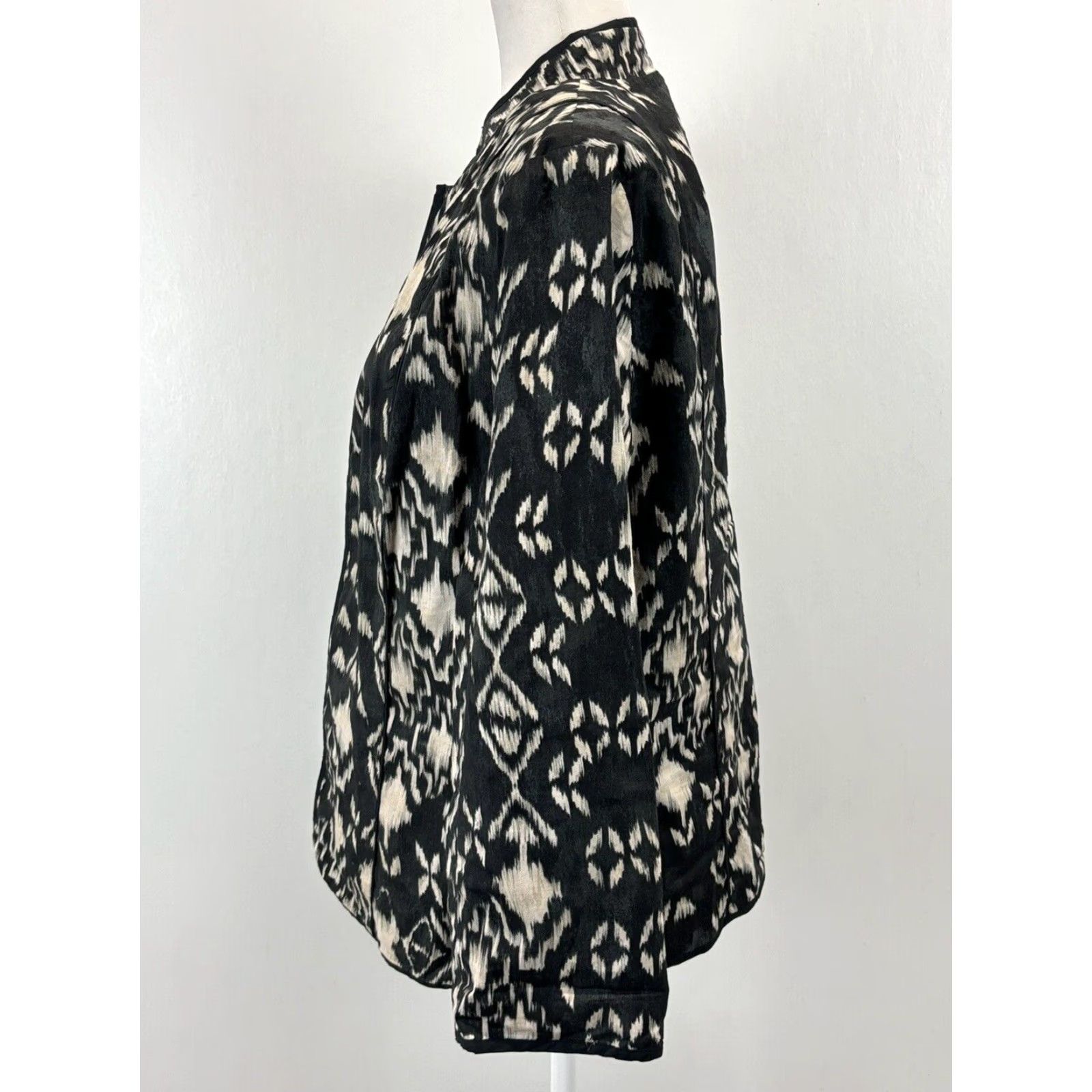 Vintage Chicos Ikat Janelle Lightweight Open Front Jacket Women's Large Black Ecru Size XS / US 0-2 / IT 36-38 - 2 Thumbnail