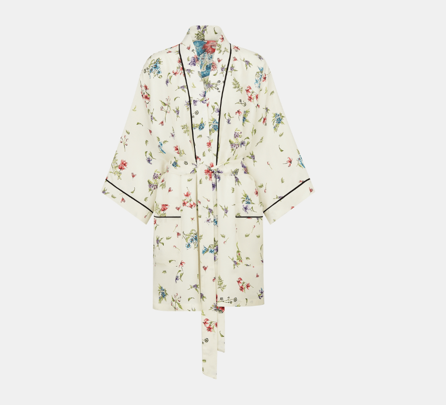 Image of O1W1Db10224 Dior Chez Moi Dressing Gown In White&multicolor, Women's (Size XS)