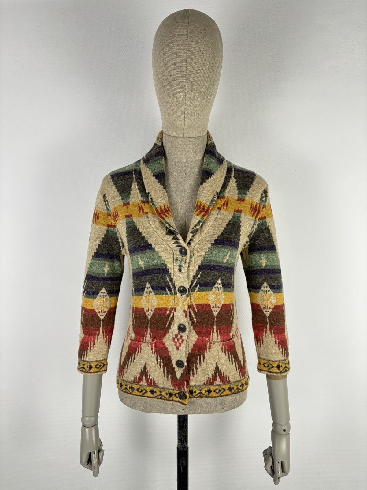 Denim & Supply Ralph Lauren × Polo Ralph Lauren × Ralph Lauren RARE Aztec Navajo Southwestern Shawl Tribal Cardigan Sweater Jacket Jumper Size S / US 4 / IT 40 - 2 Thumbnail