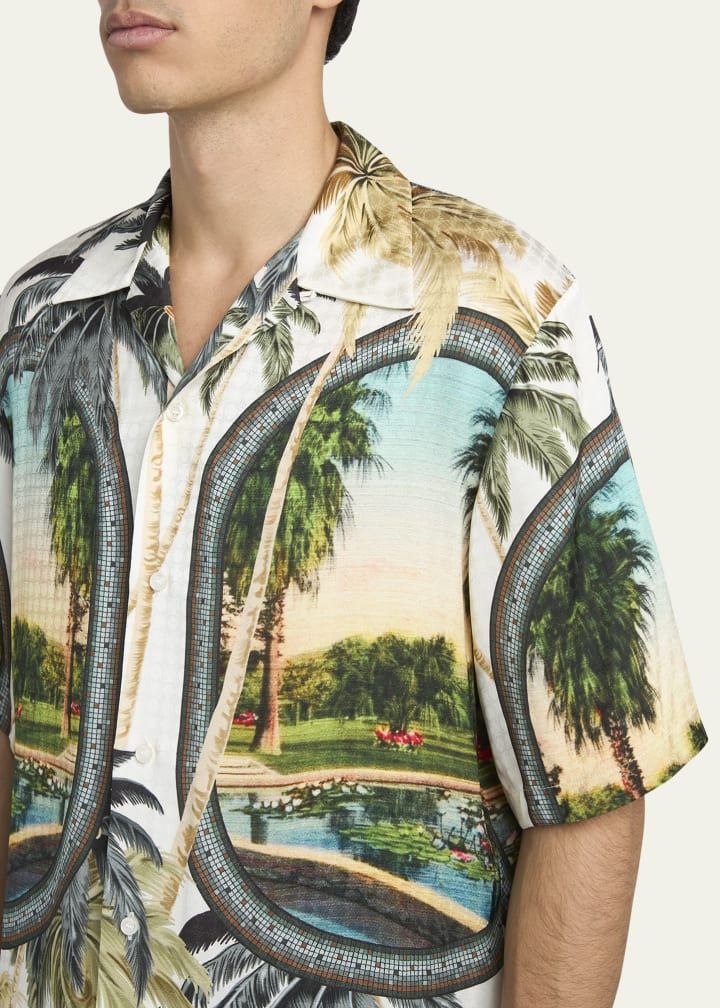 Amiri os11x1225 Paradise Short-Sleeve Bowling Shirt in Multicolor Size US M / EU 48-50 / 2 - 5 Thumbnail