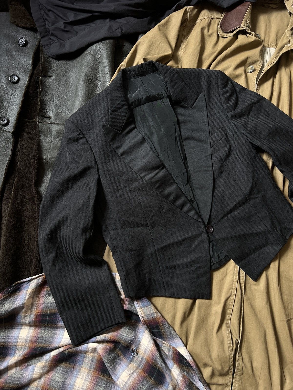 Vintage Vintage Cropped Avant Garde Striped Wool Blazer Assymetric Size M / US 6-8 / IT 42-44 - 4 Thumbnail