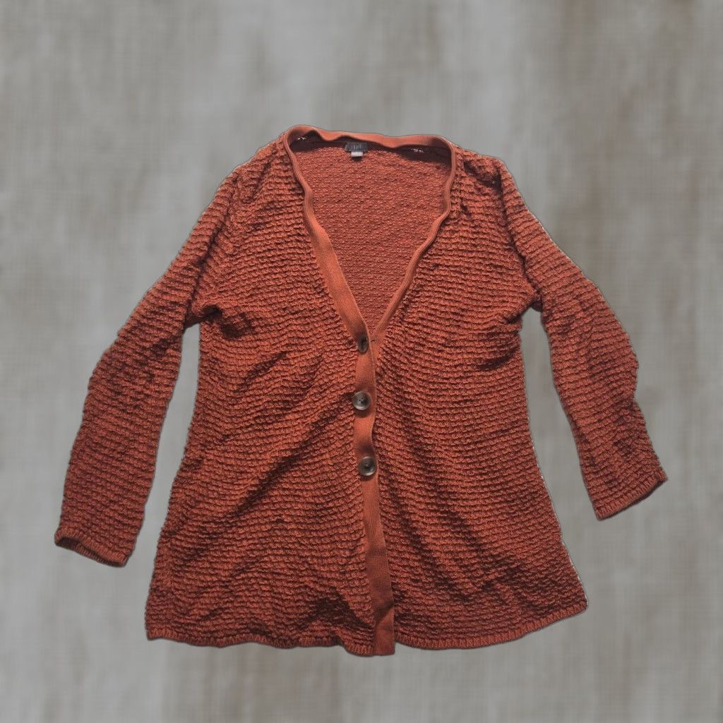 J. Jill J Jill Women's Orange Linen Cardigan Sweater Large Long Sleeve V-Neck Button Up Breathable Fall Spring Winter Size L / US 10 / IT 46 - 1 Thumbnail