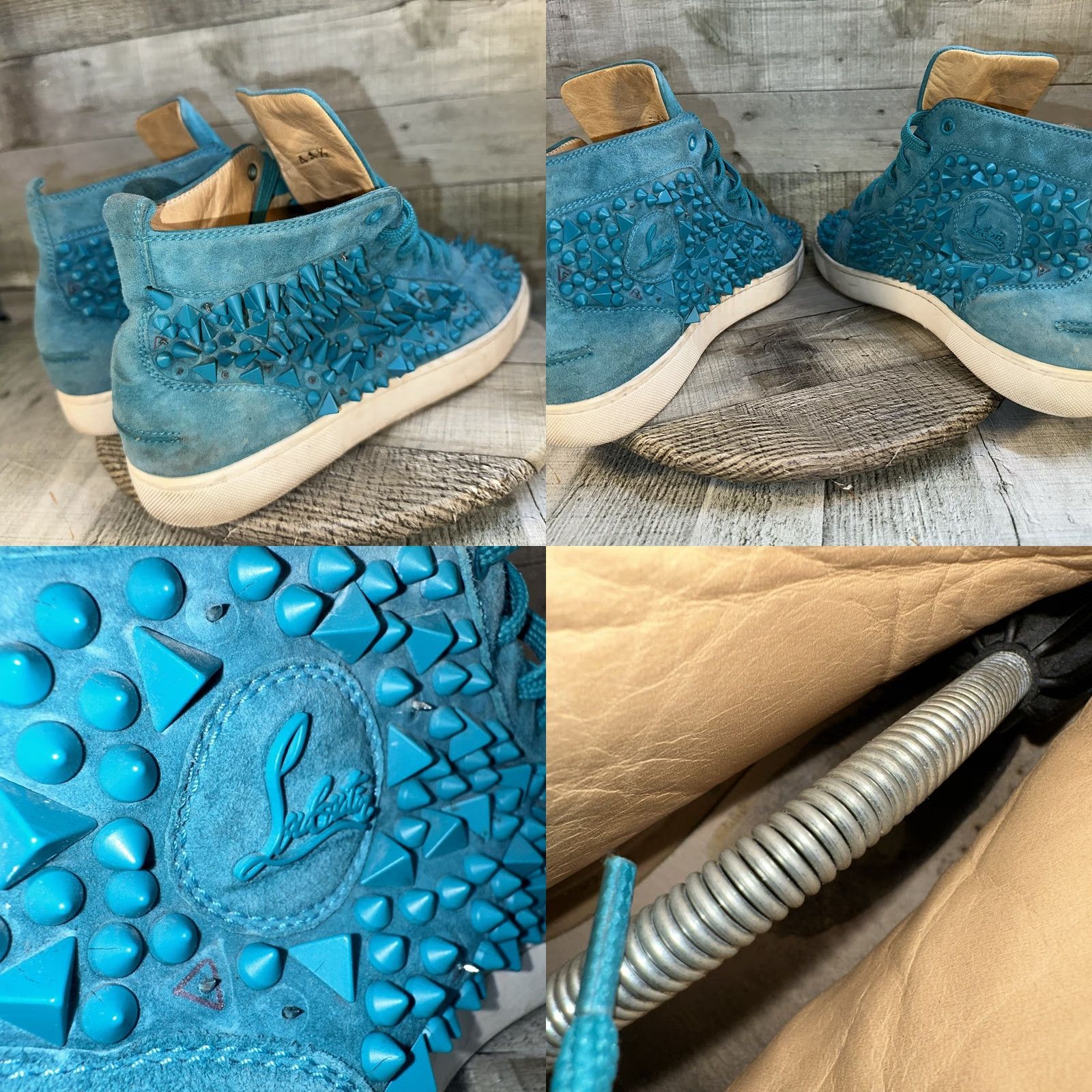 Christian Louboutin VINTAGE Men’s Teal Spike Christian Louboutin Louis Pik Pik Sneaker US11.5 EU44.5 Mens Casual Spikes Leather Italy Turquoise 90s Size US 12 / EU 45 - 8 Thumbnail
