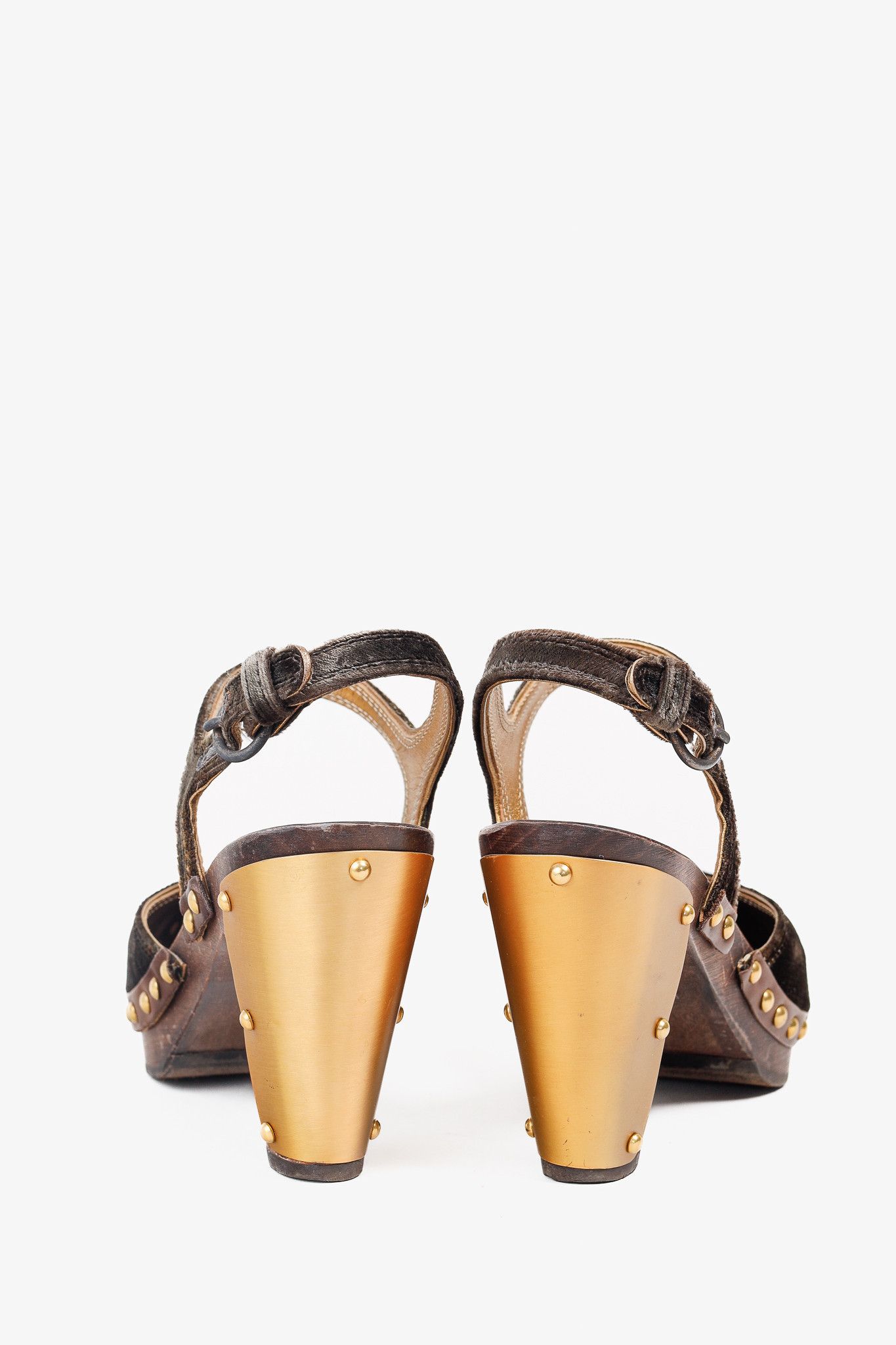 Miu Miu Miu Miu Olive Green Velvet Studded Accent D'Orsay Clogs Size US 4.5 / IT 34.5 - 3 Thumbnail
